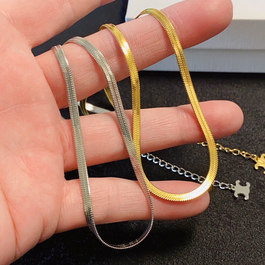 Celine Triomphe Snake Chain Choker necklace 14K gold silver-toned metal no accent stones 40cm with 5cm extender