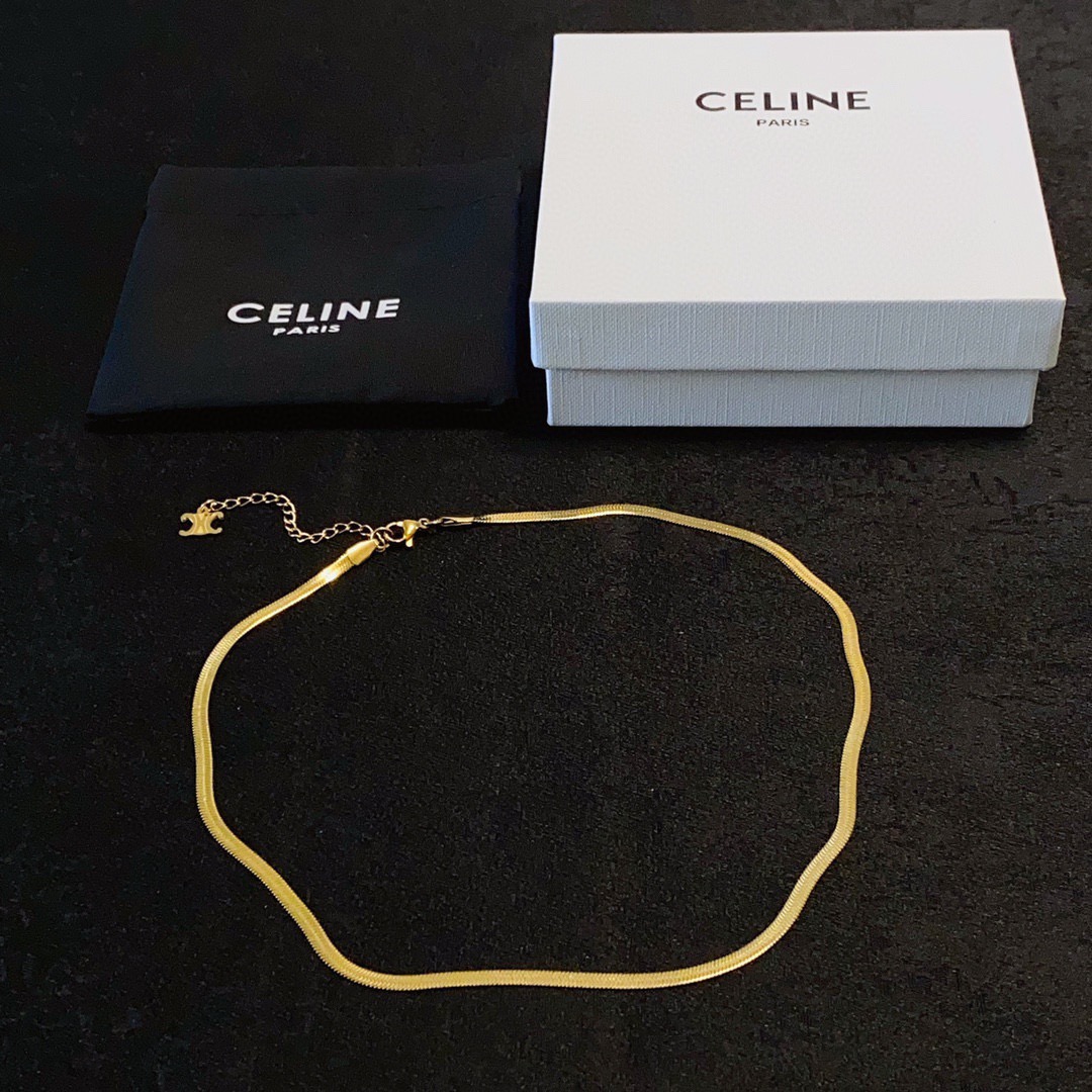 Celine Triomphe Snake Chain Choker necklace 14K gold silver-toned metal no accent stones 40cm with 5cm extender