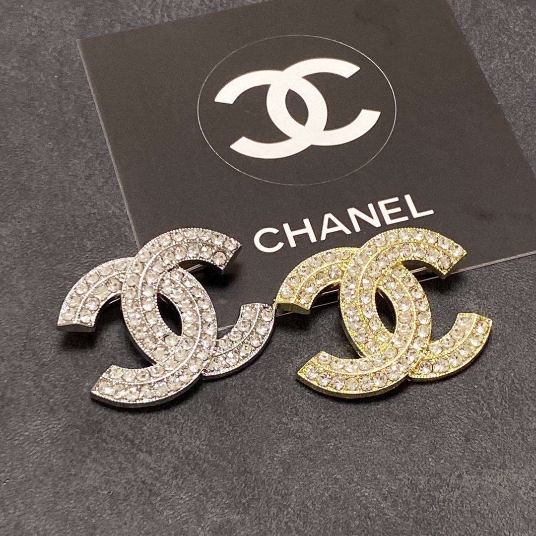 Chanel CC Logo Crystal Brooch brooch silver-tone metal with clear crystal pave gold-tone metal with clear crystal pave 3cm width