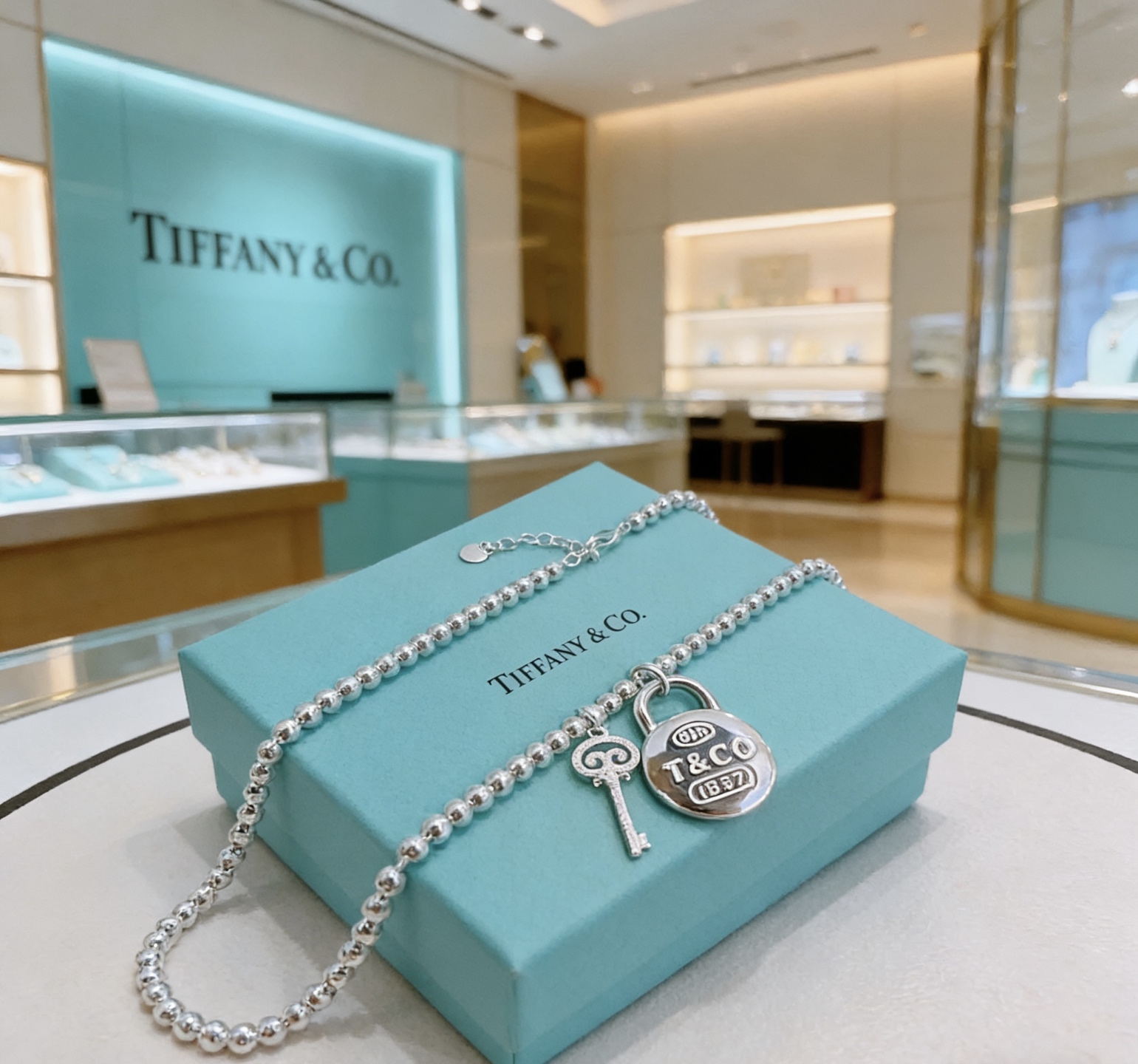Tiffany Co 1837 Lock and Key Bead Necklace necklace sterling silver 18 inches