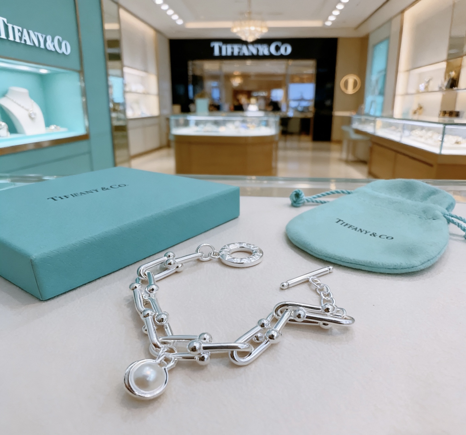 Tiffany Co Tiffany HardWear Pearl Link Bracelet bracelet sterling silver with white freshwater pearl 7 inches