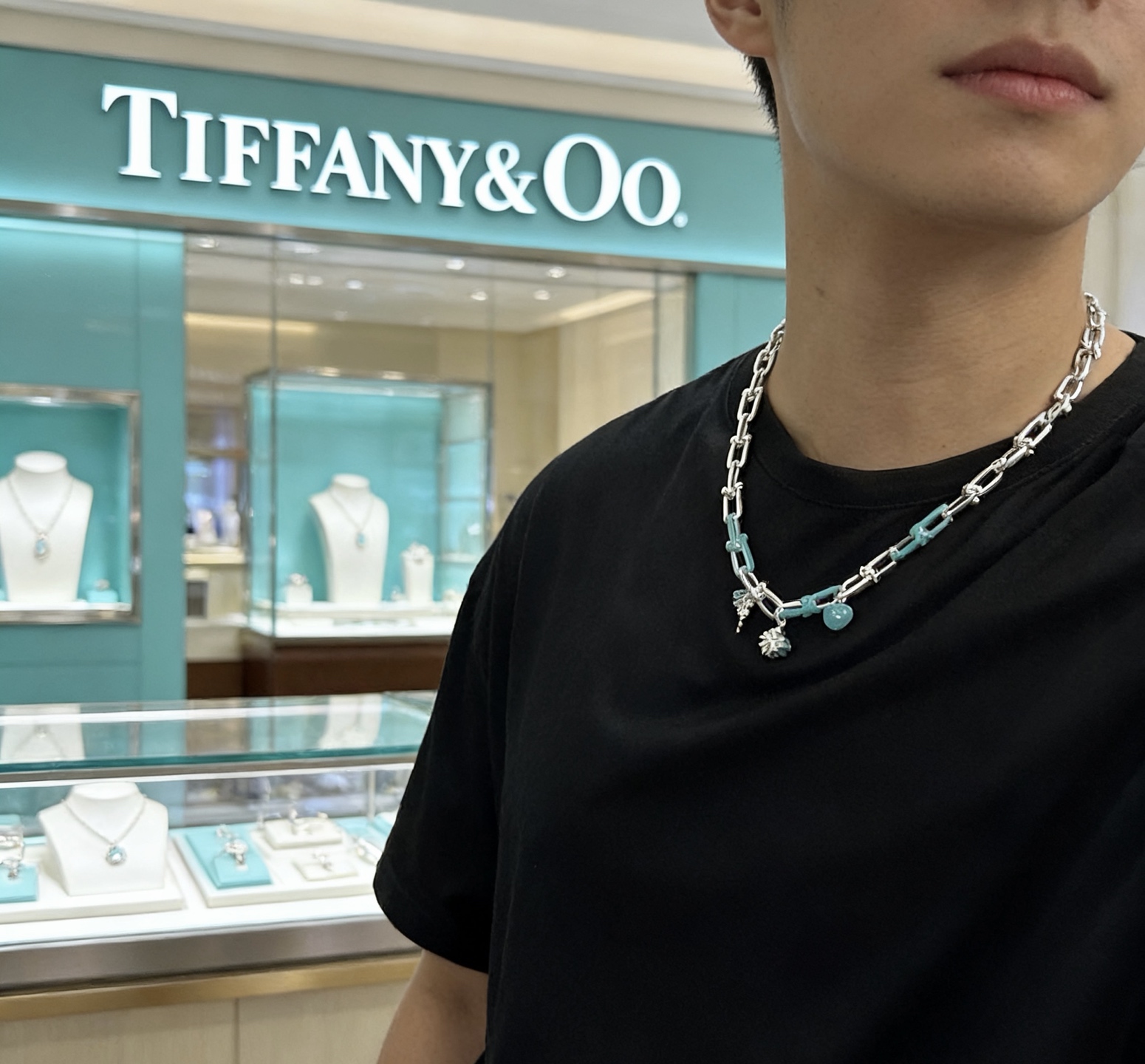 Tiffany Co HardWear Charms necklace sterling silver with Tiffany Blue enamel accents 18 inches