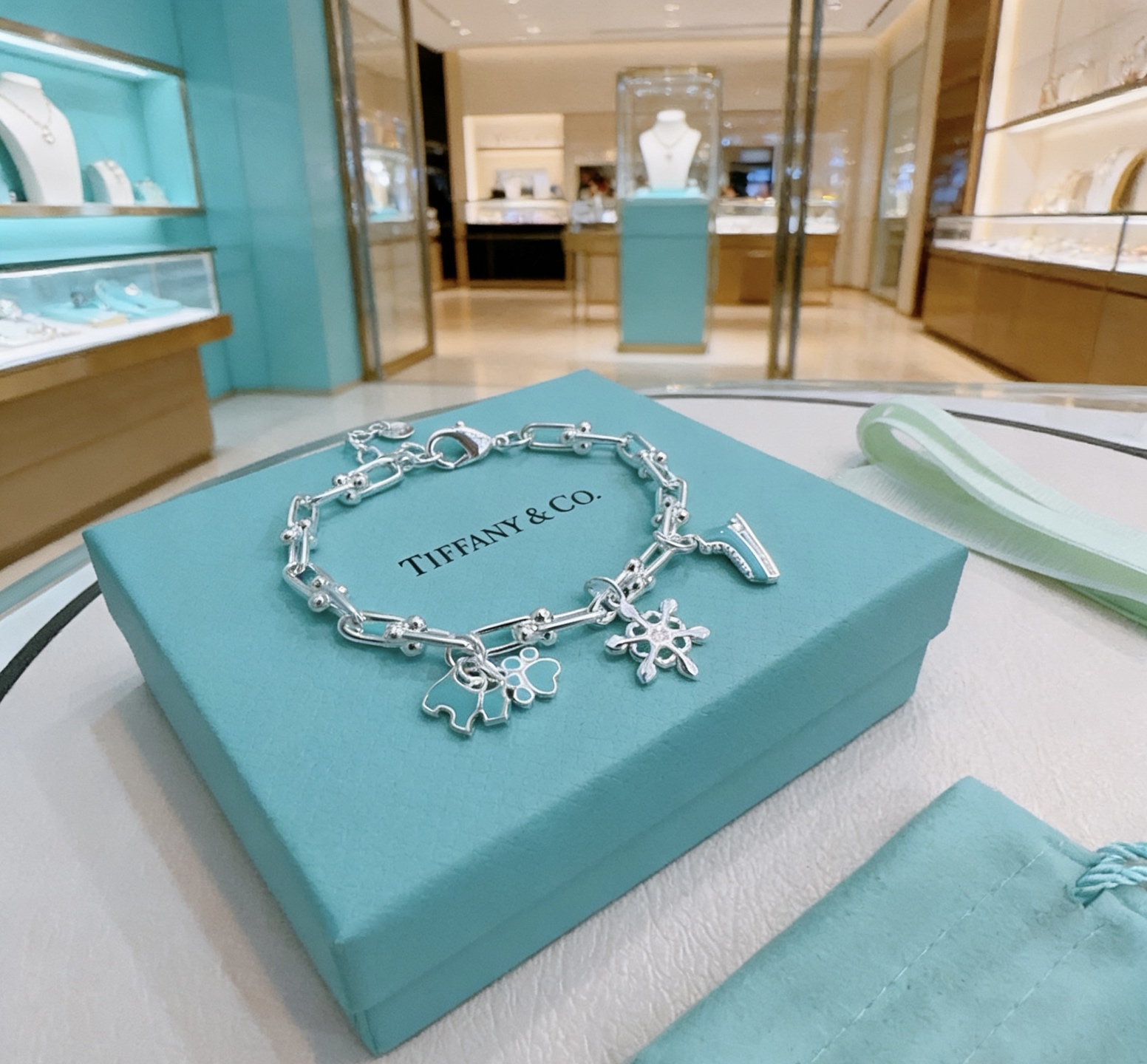 Tiffany Co HardWear Winter Charm Bracelet bracelet Sterling silver with Tiffany Blue enamel accents and clear stone detail 18cm