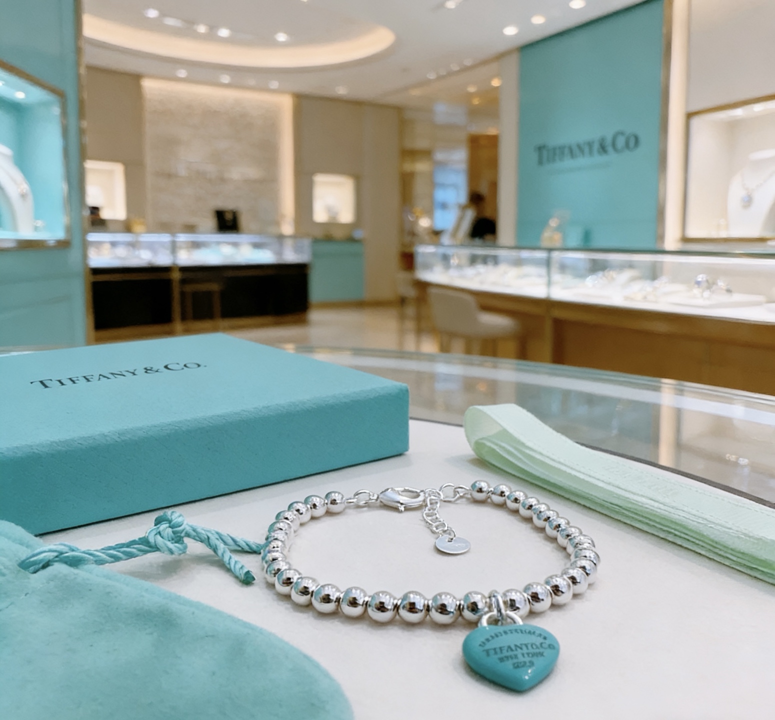 Tiffany Co Return to Tiffany bracelet sterling silver with Tiffany Blue enamel heart charm 17cm