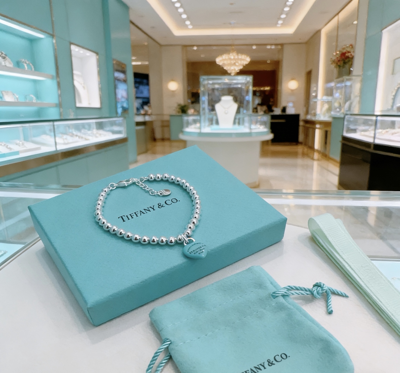 Tiffany Co Return to Tiffany bracelet sterling silver with Tiffany Blue enamel heart charm 17cm