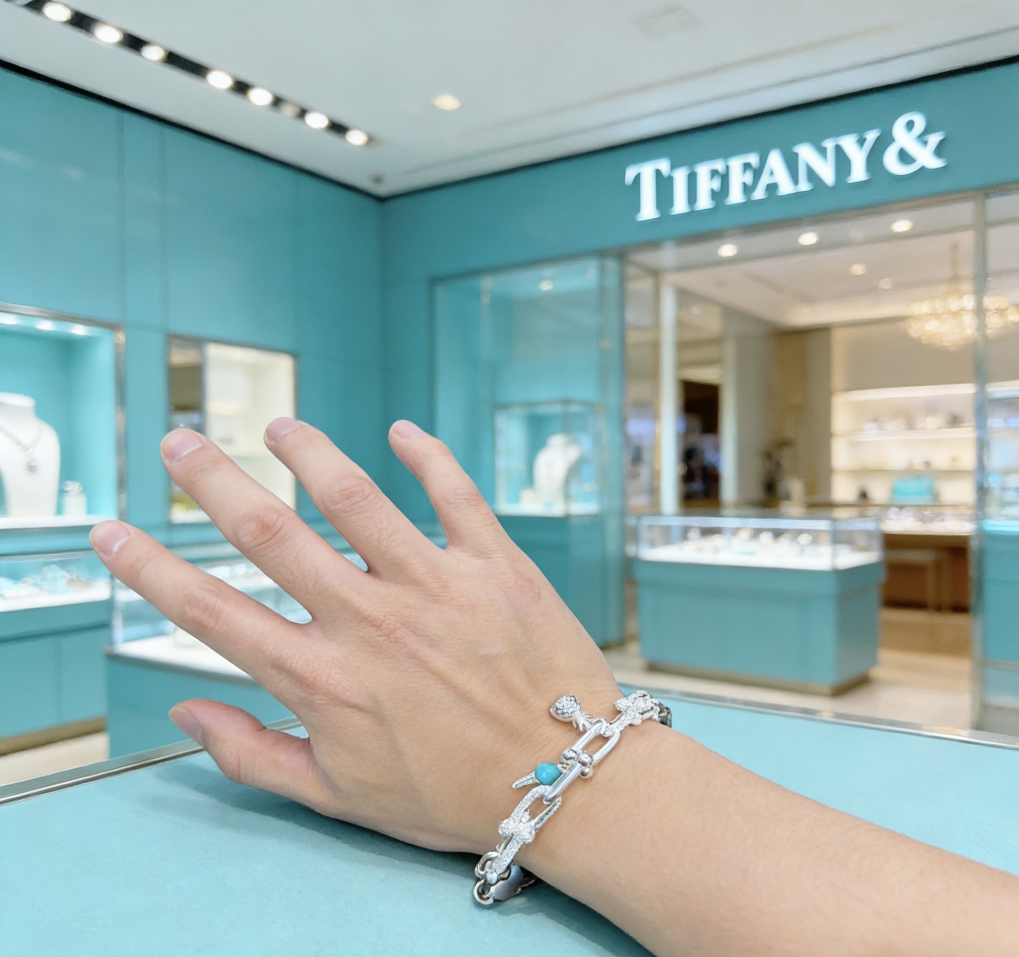 Tiffany Co Tiffany HardWear Charm Bracelet bracelet Sterling silver with clear pave diamonds turquoise blue enamel ice cream charm silver pineapple charm 7 inches