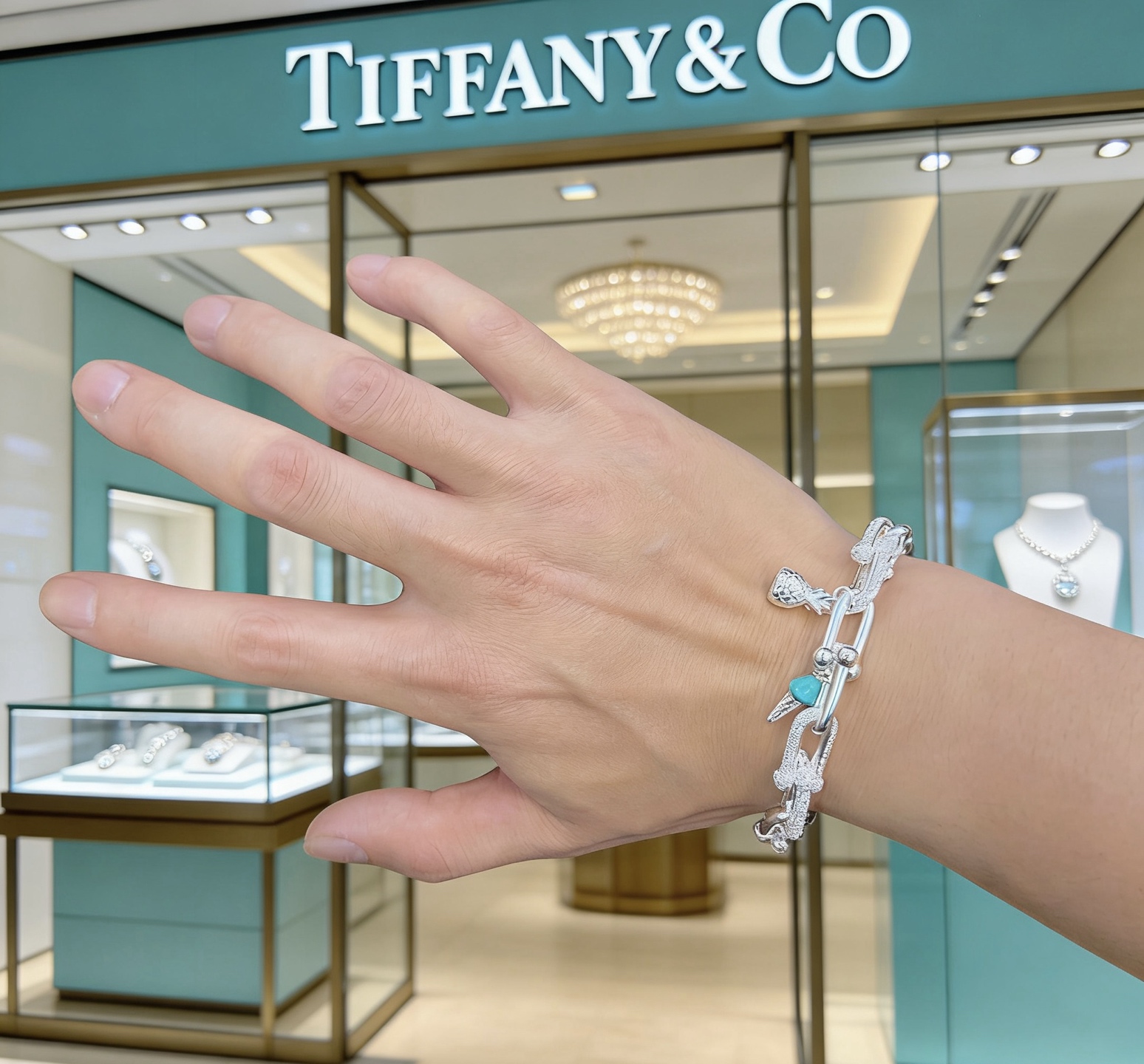 Tiffany Co Tiffany HardWear Charm Bracelet bracelet Sterling silver with clear pave diamonds turquoise blue enamel ice cream charm silver pineapple charm 7 inches