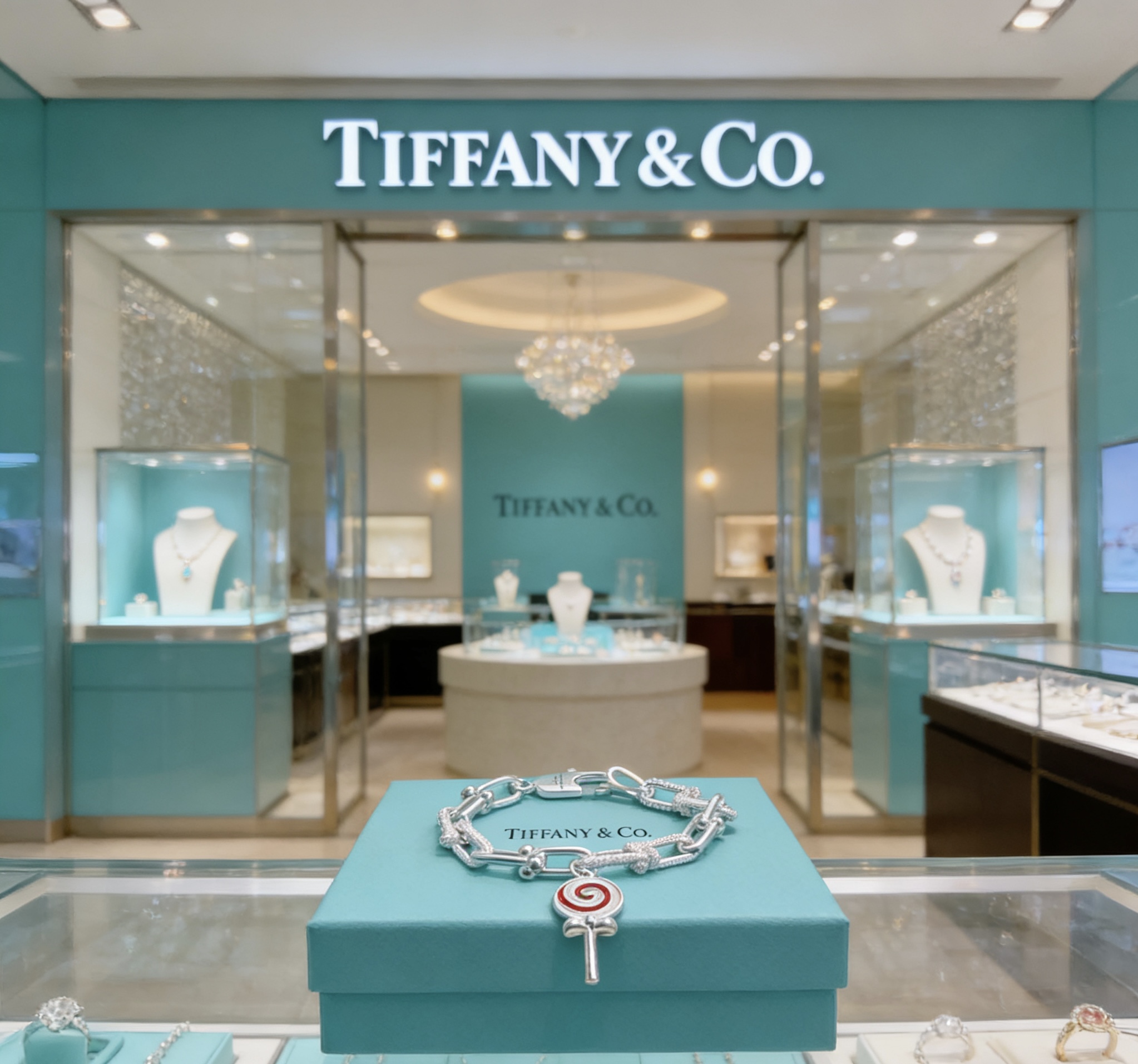 Tiffany Co HardWear Lollipop Charm Bracelet bracelet Sterling silver with clear pave diamonds red and white enamel lollipop charm 18cm