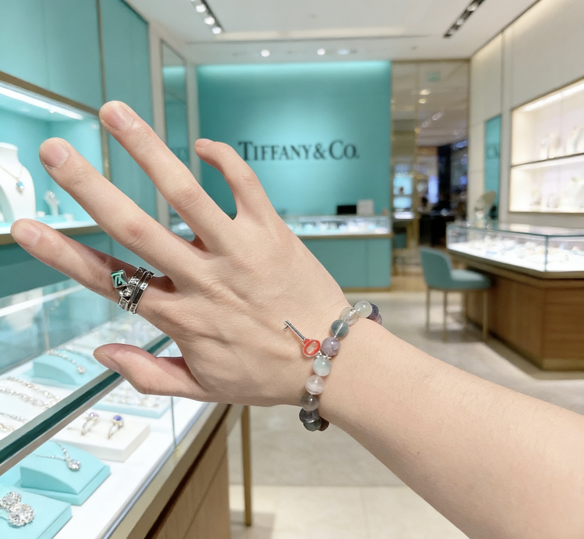 Tiffany Co Tiffany Keys Beaded Toggle Bracelet bracelet Silver-toned metal with multicolor fluorite beads and red enamel key charm 18cm