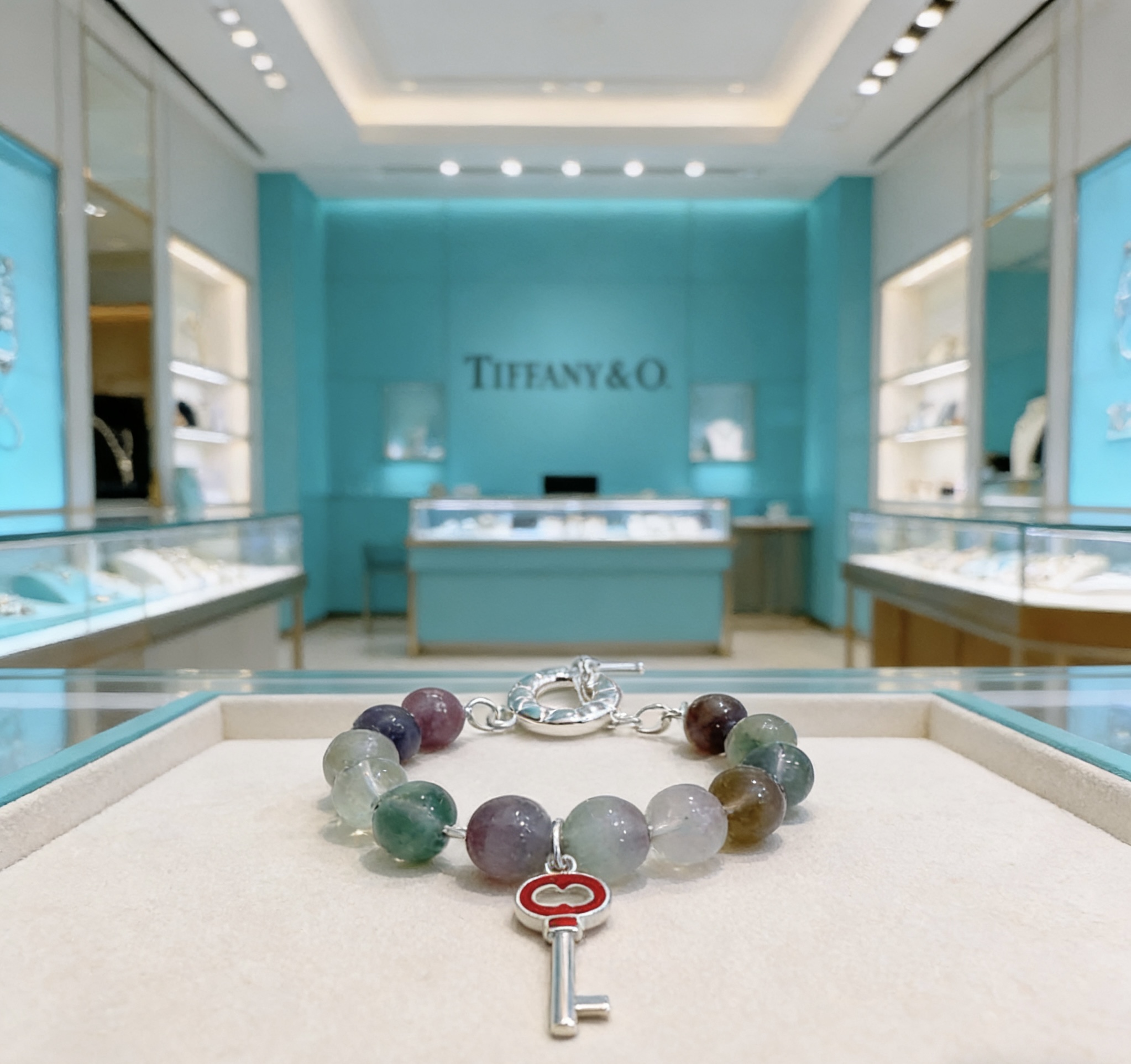 Tiffany Co Tiffany Keys Beaded Toggle Bracelet bracelet Silver-toned metal with multicolor fluorite beads and red enamel key charm 18cm