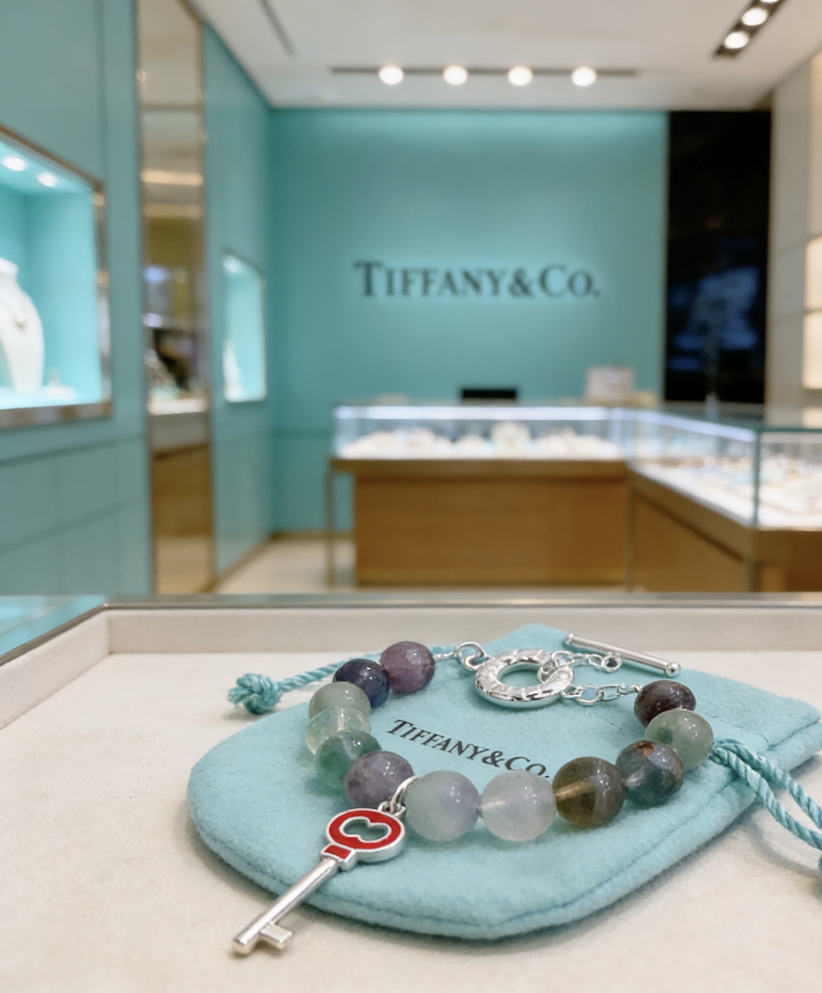 Tiffany Co Tiffany Keys Beaded Toggle Bracelet bracelet Silver-toned metal with multicolor fluorite beads and red enamel key charm 18cm
