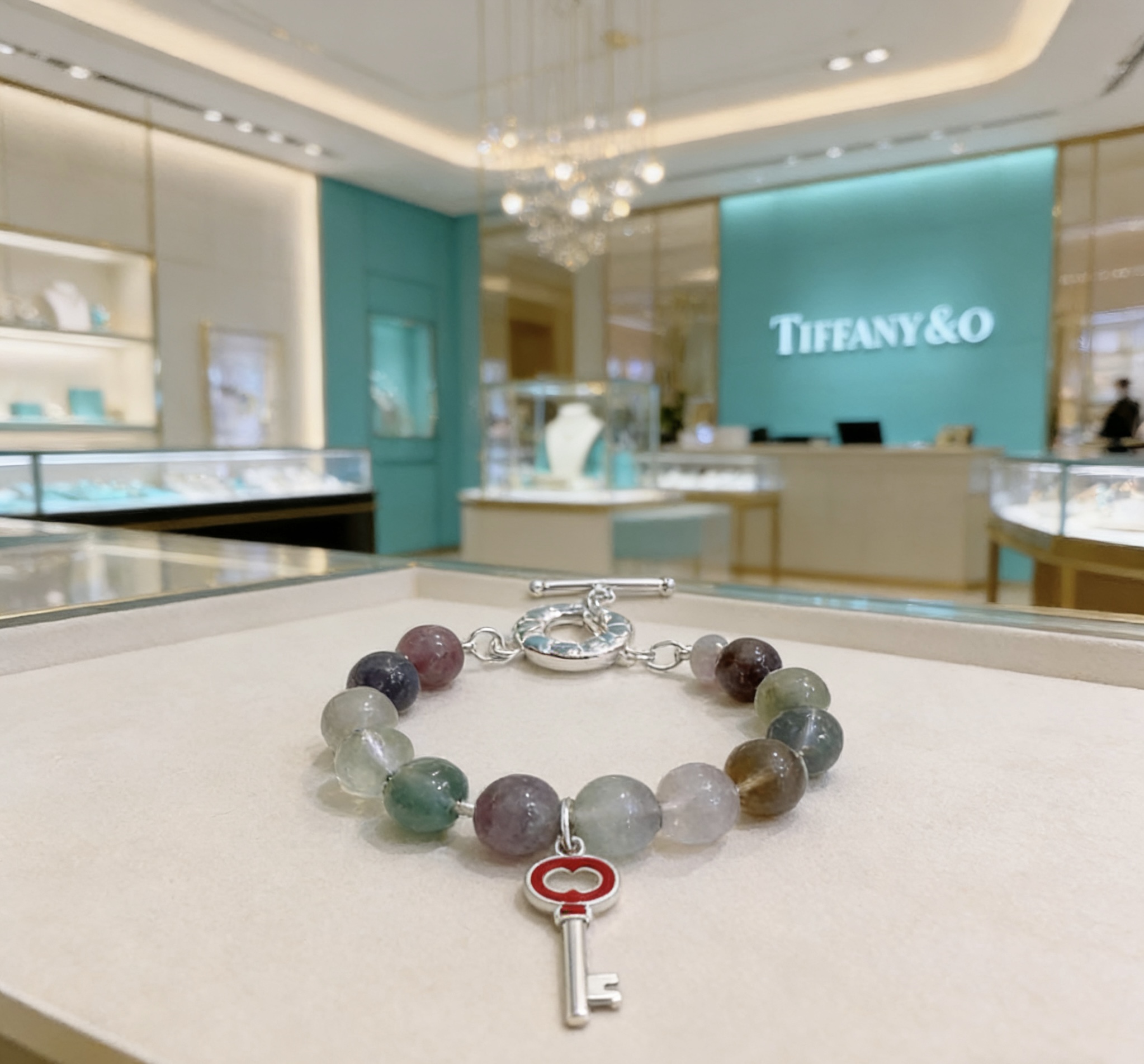 Tiffany Co Tiffany Keys Beaded Toggle Bracelet bracelet Silver-toned metal with multicolor fluorite beads and red enamel key charm 18cm