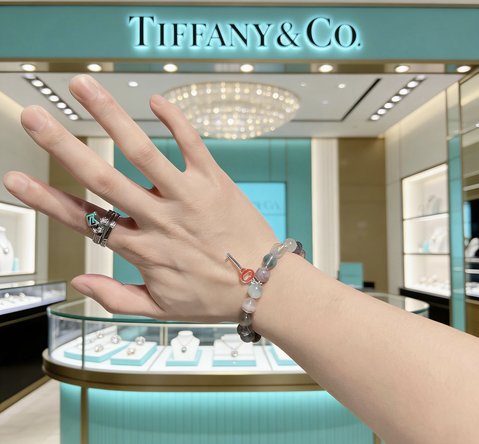 Tiffany Co Tiffany Keys Beaded Toggle Bracelet bracelet Silver-toned metal with multicolor fluorite beads and red enamel key charm 18cm