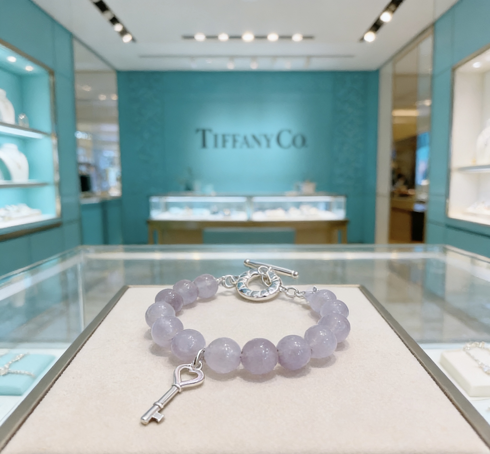 Tiffany Co Tiffany Keys Heart Key Beaded Toggle Bracelet bracelet Sterling silver metal with light lavender amethyst beads 7 inches