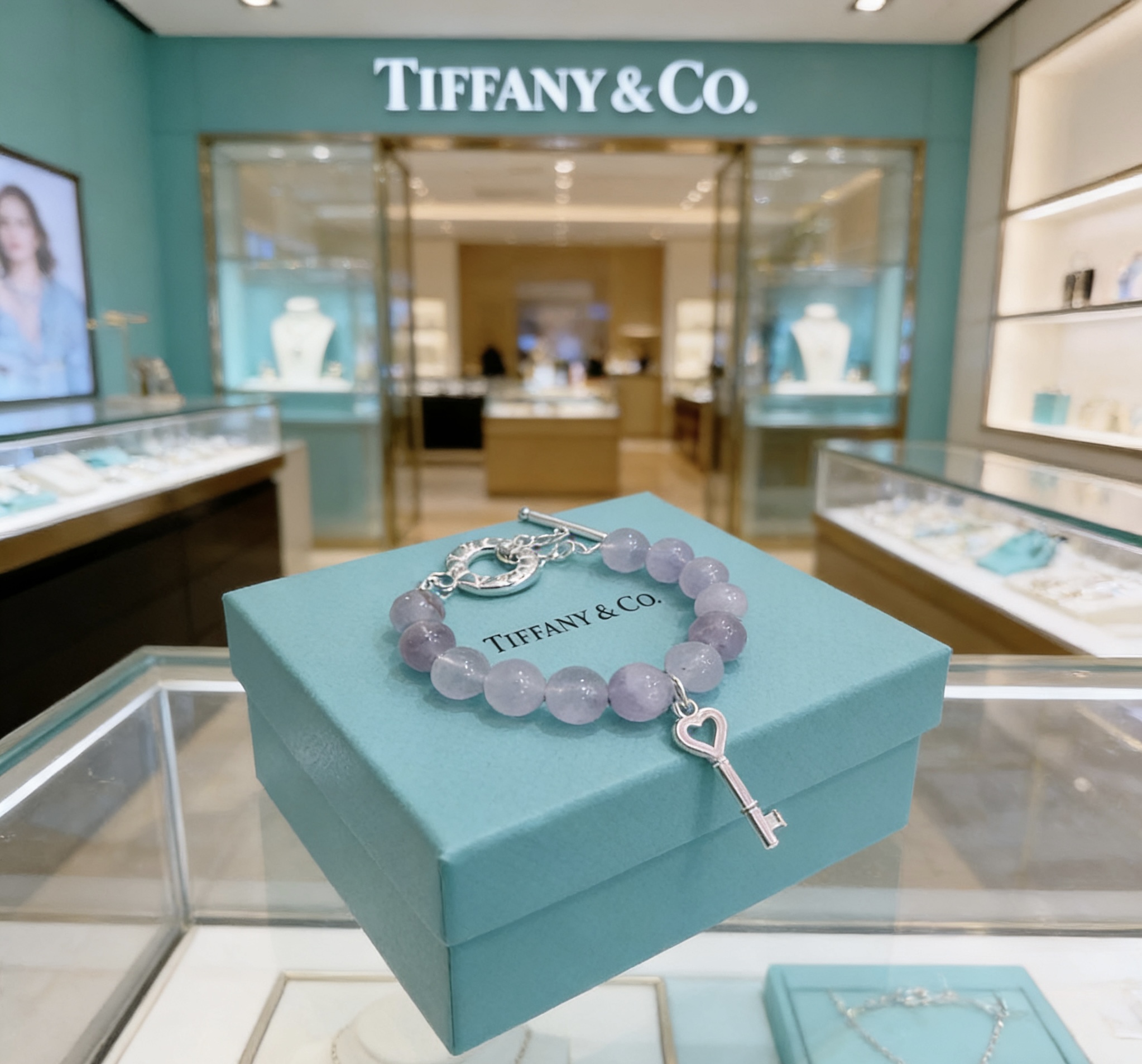Tiffany Co Tiffany Keys Heart Key Beaded Toggle Bracelet bracelet Sterling silver metal with light lavender amethyst beads 7 inches