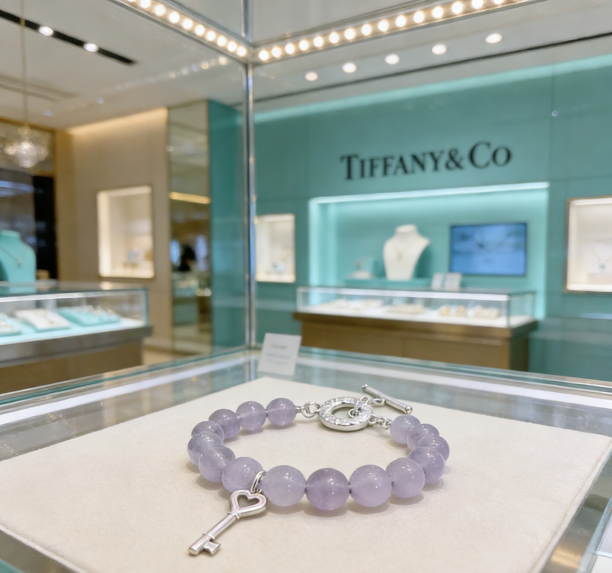 Tiffany Co Tiffany Keys Heart Key Beaded Toggle Bracelet bracelet Sterling silver metal with light lavender amethyst beads 7 inches