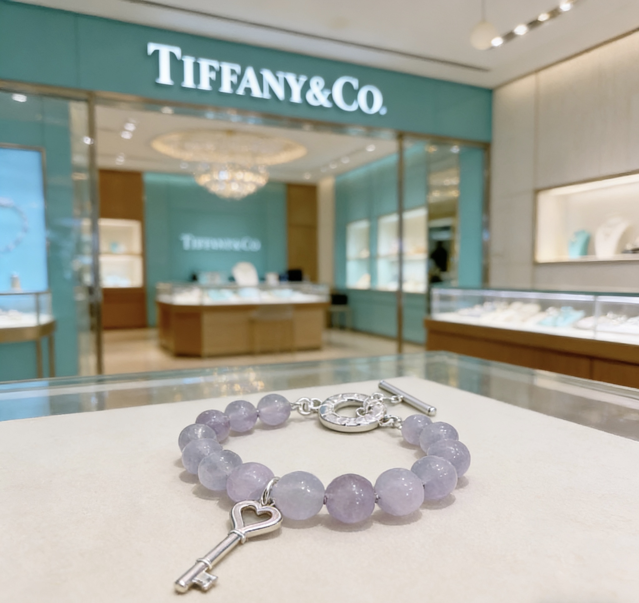 Tiffany Co Tiffany Keys Heart Key Beaded Toggle Bracelet bracelet Sterling silver metal with light lavender amethyst beads 7 inches