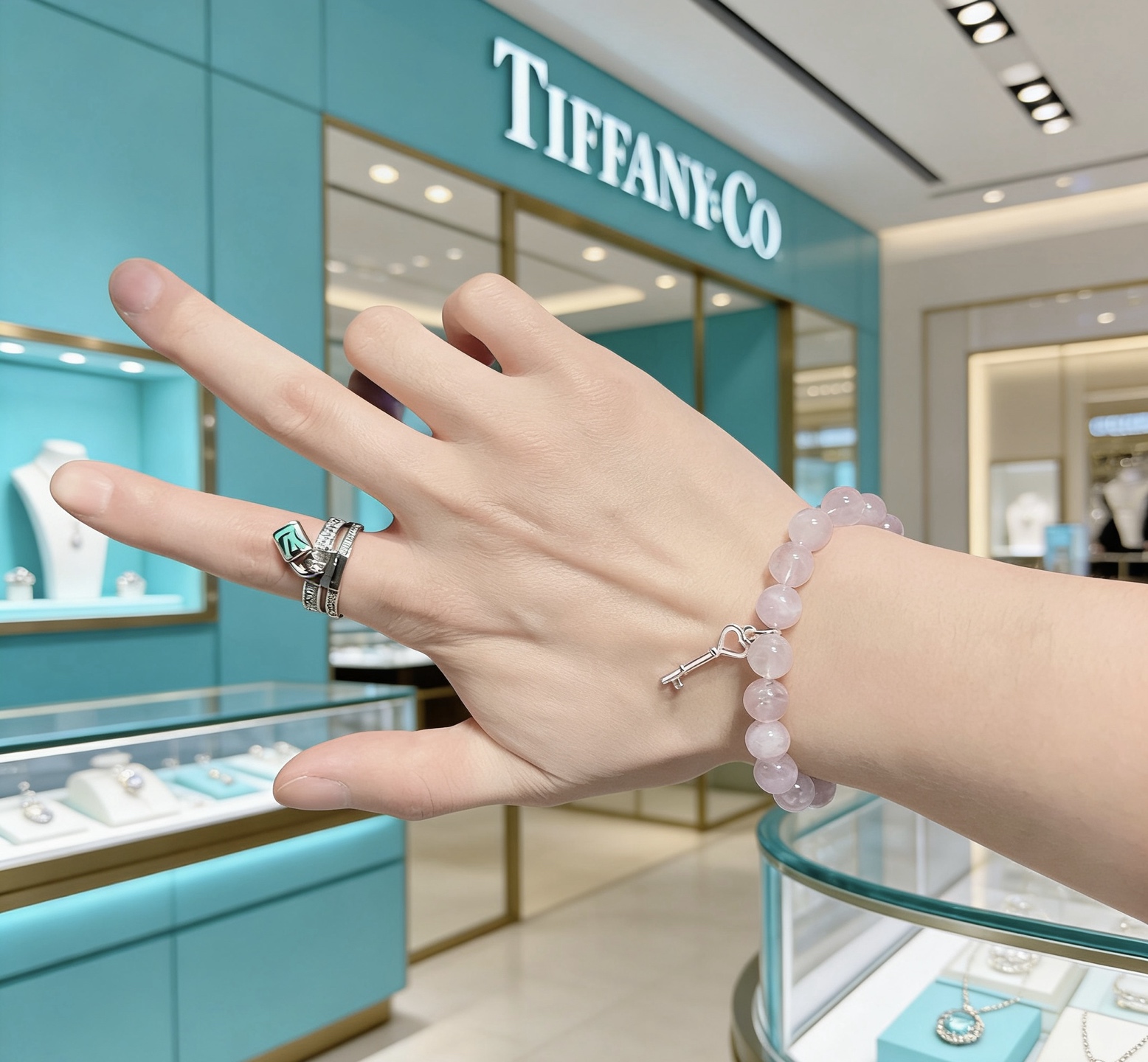 Tiffany Co Tiffany Keys Heart Key Beaded Toggle Bracelet bracelet Sterling silver metal with light lavender amethyst beads 7 inches