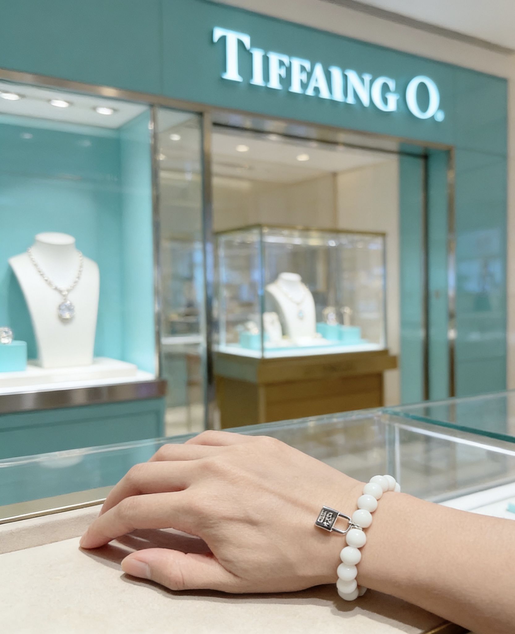 Tiffany Co 1837 Lock Bead Bracelet bracelet Sterling silver metal with white agate beads 18cm
