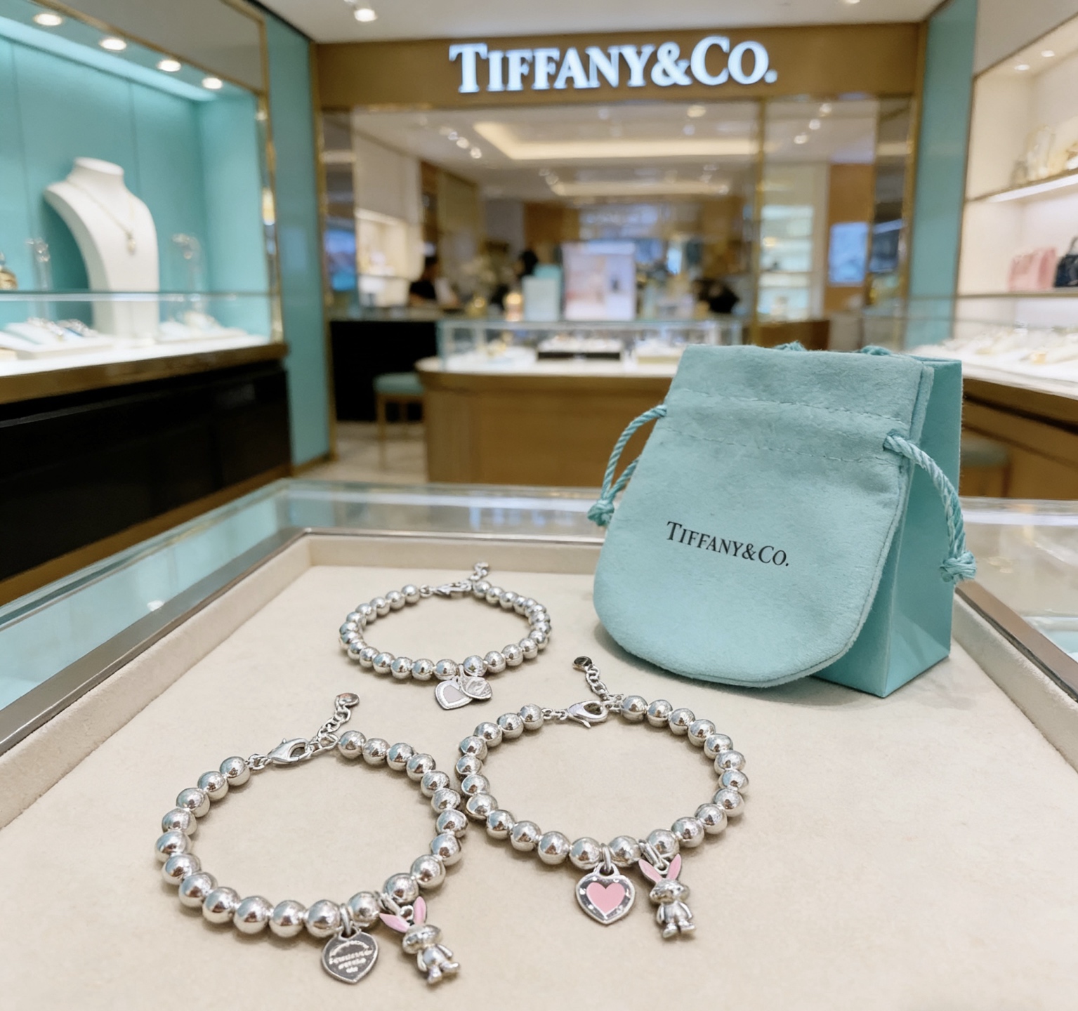 Tiffany Co Return to Tiffany Bead Charm Bracelet bracelet Silver metal with pink enamel accents 18cm