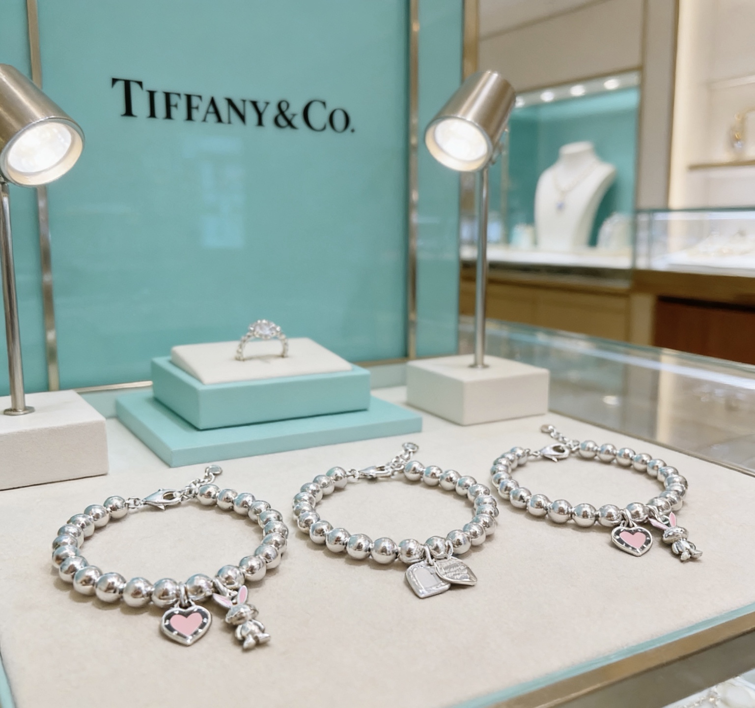 Tiffany Co Return to Tiffany Bead Charm Bracelet bracelet Silver metal with pink enamel accents 18cm