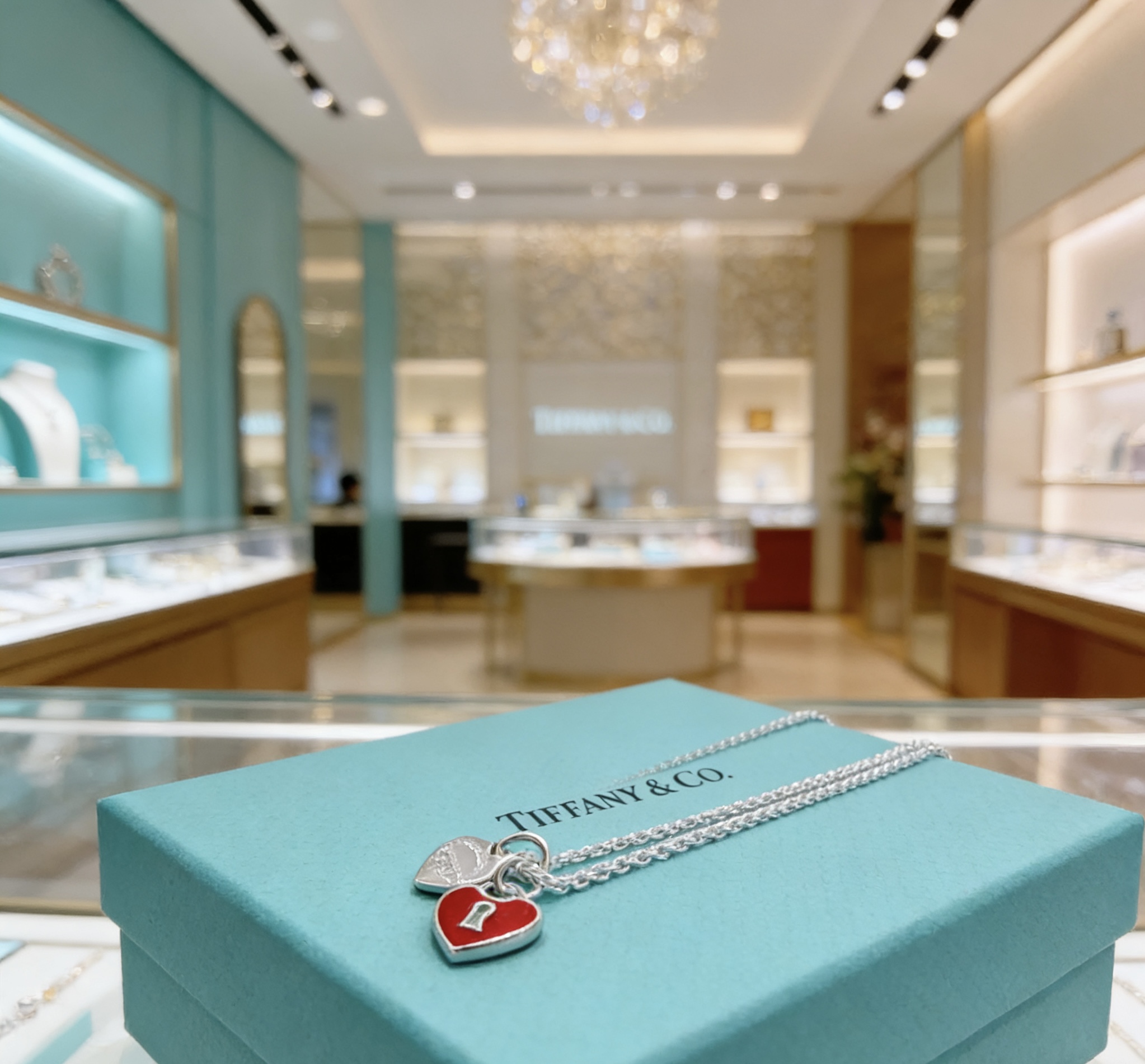 Tiffany Co Return to Tiffany Heart Lock necklace sterling silver with red enamel 18 inches