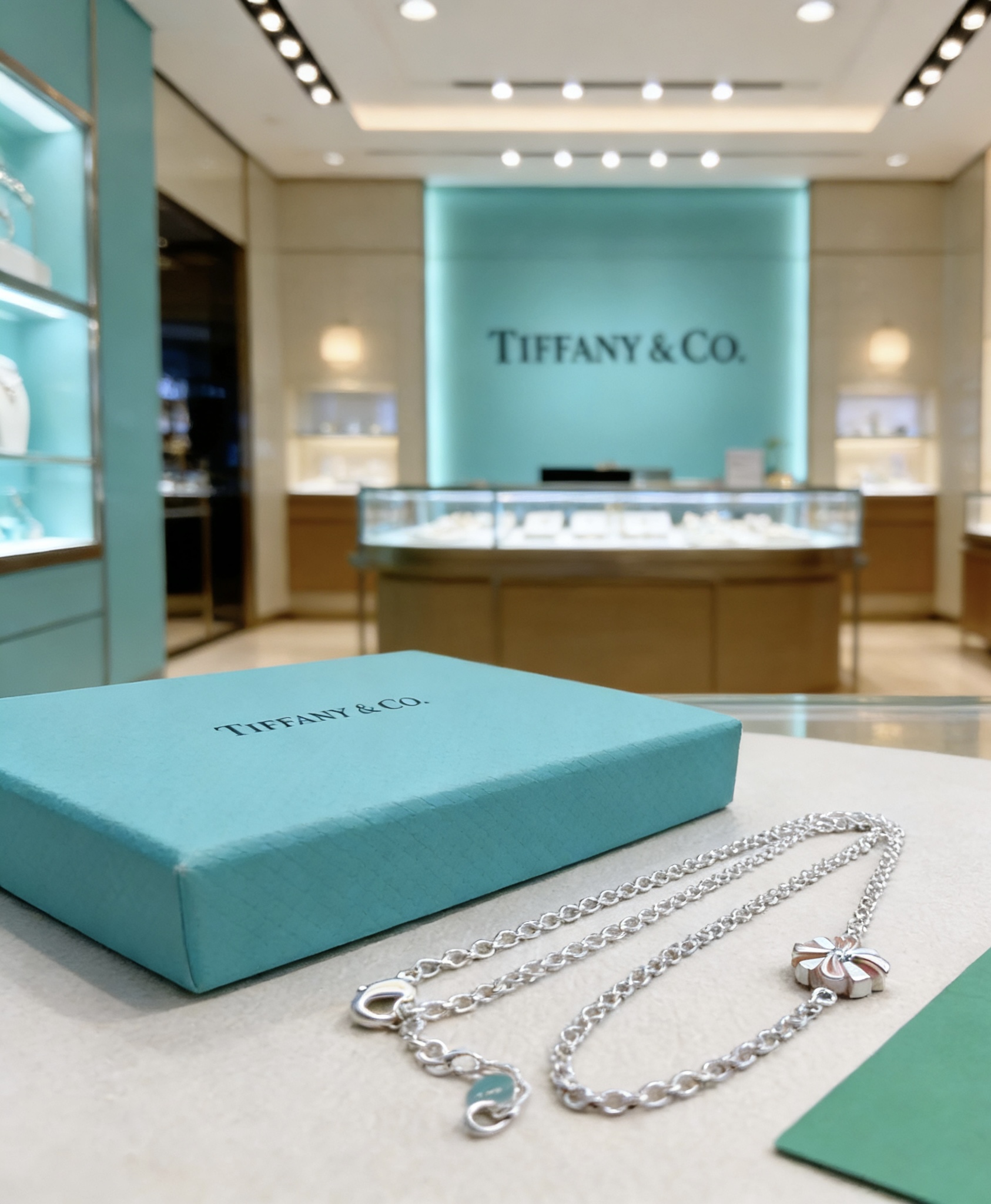 Tiffany Co Flower Pendant Necklace necklace Silver metal with pink enamel flower pendant 45cm
