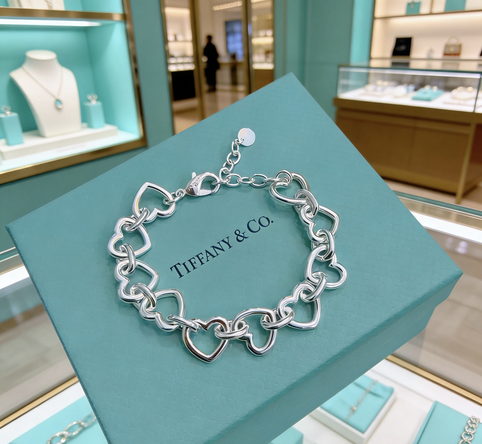 Tiffany Co Heart Link bracelet sterling silver 7 inches