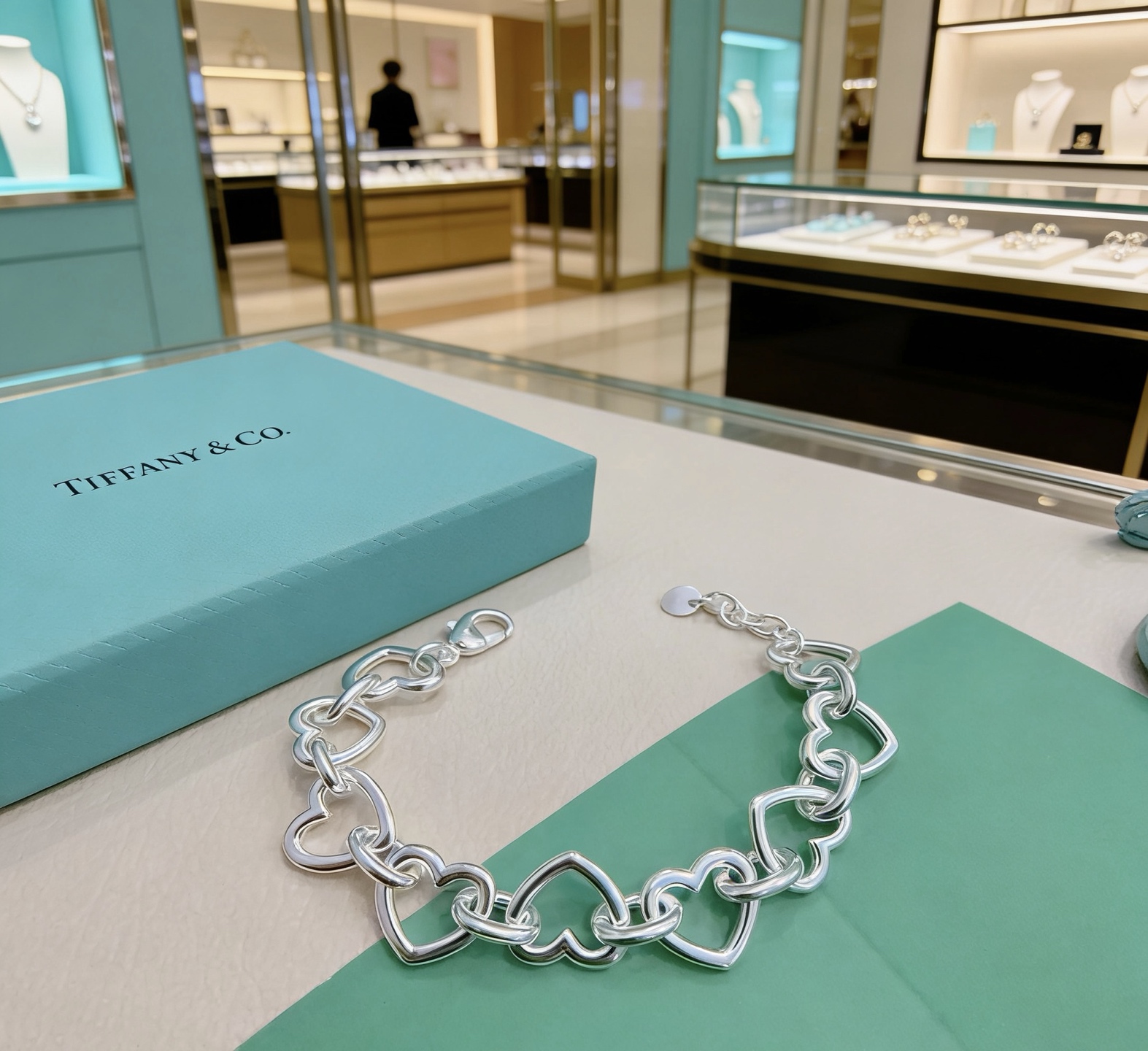 Tiffany Co Heart Link necklace sterling silver 45cm