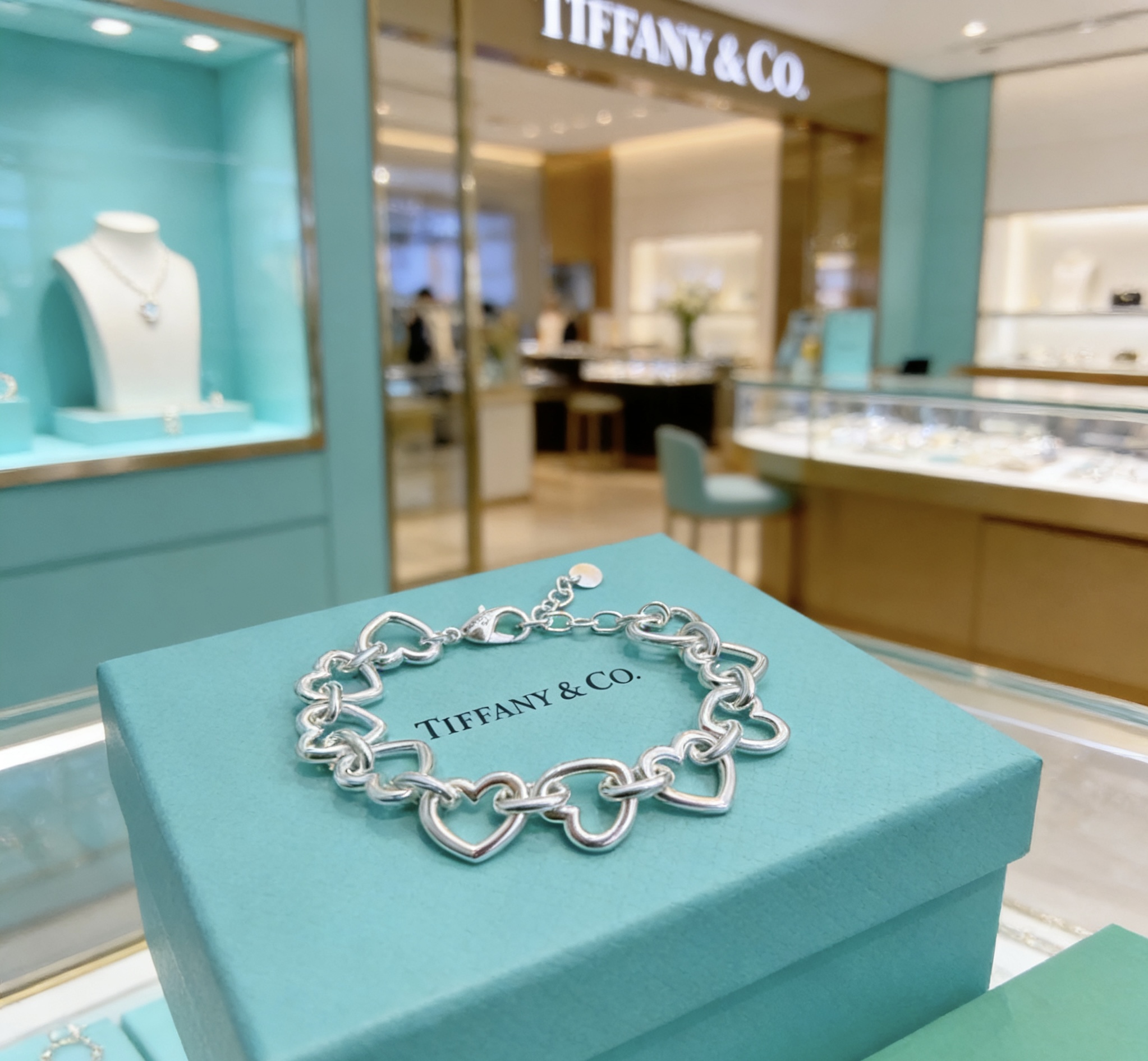 Tiffany Co Heart Link bracelet sterling silver 7 inches