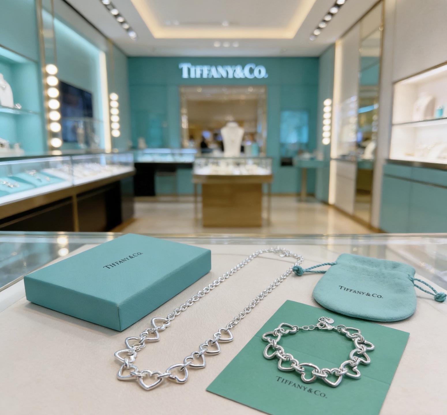 Tiffany Co Heart Link necklace sterling silver 45cm
