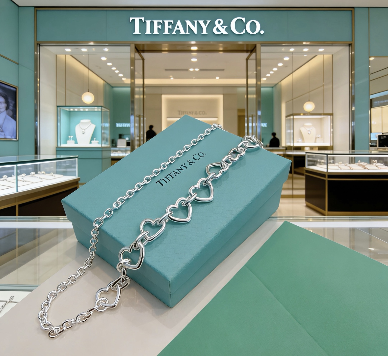 Tiffany Co Heart Link necklace sterling silver 45cm