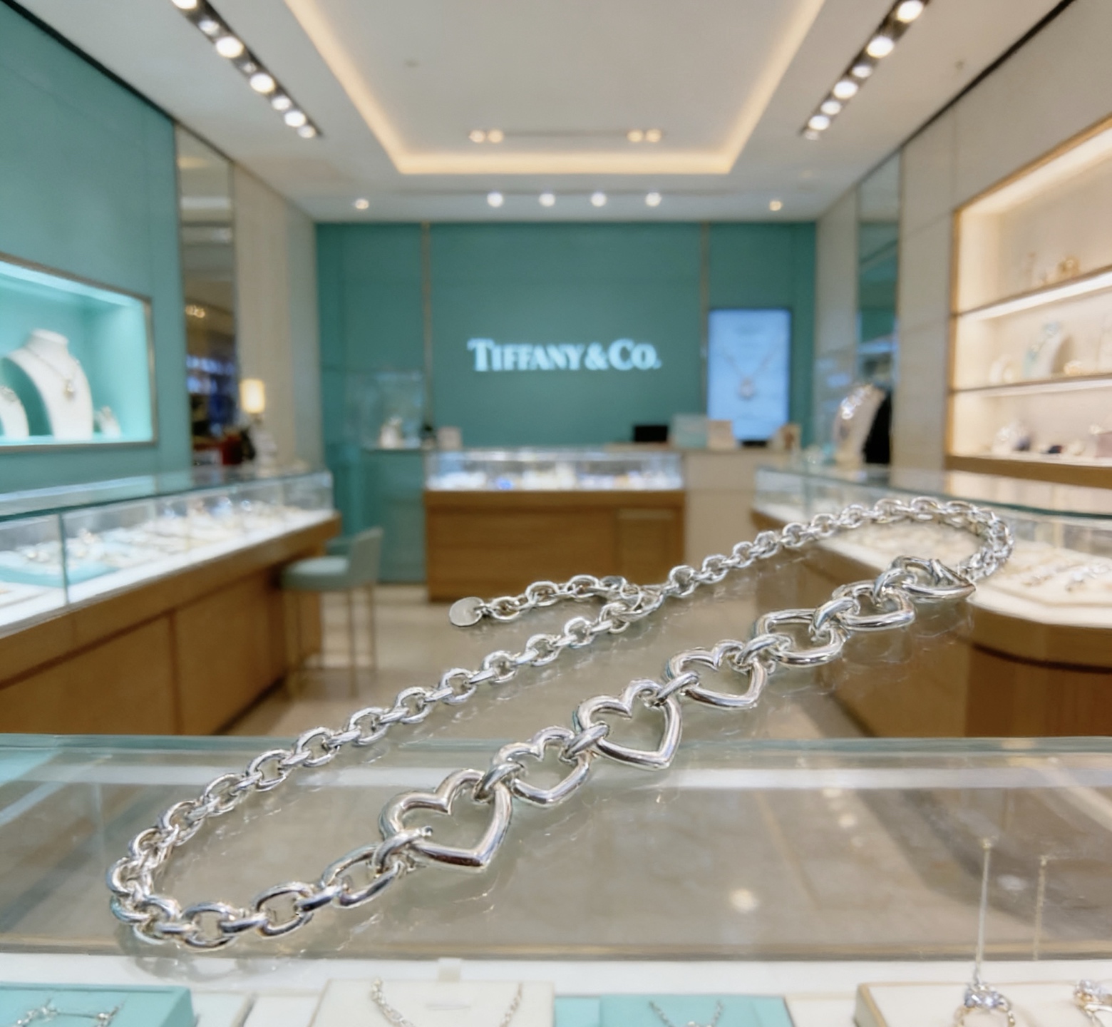 Tiffany Co Heart Link necklace sterling silver 45cm