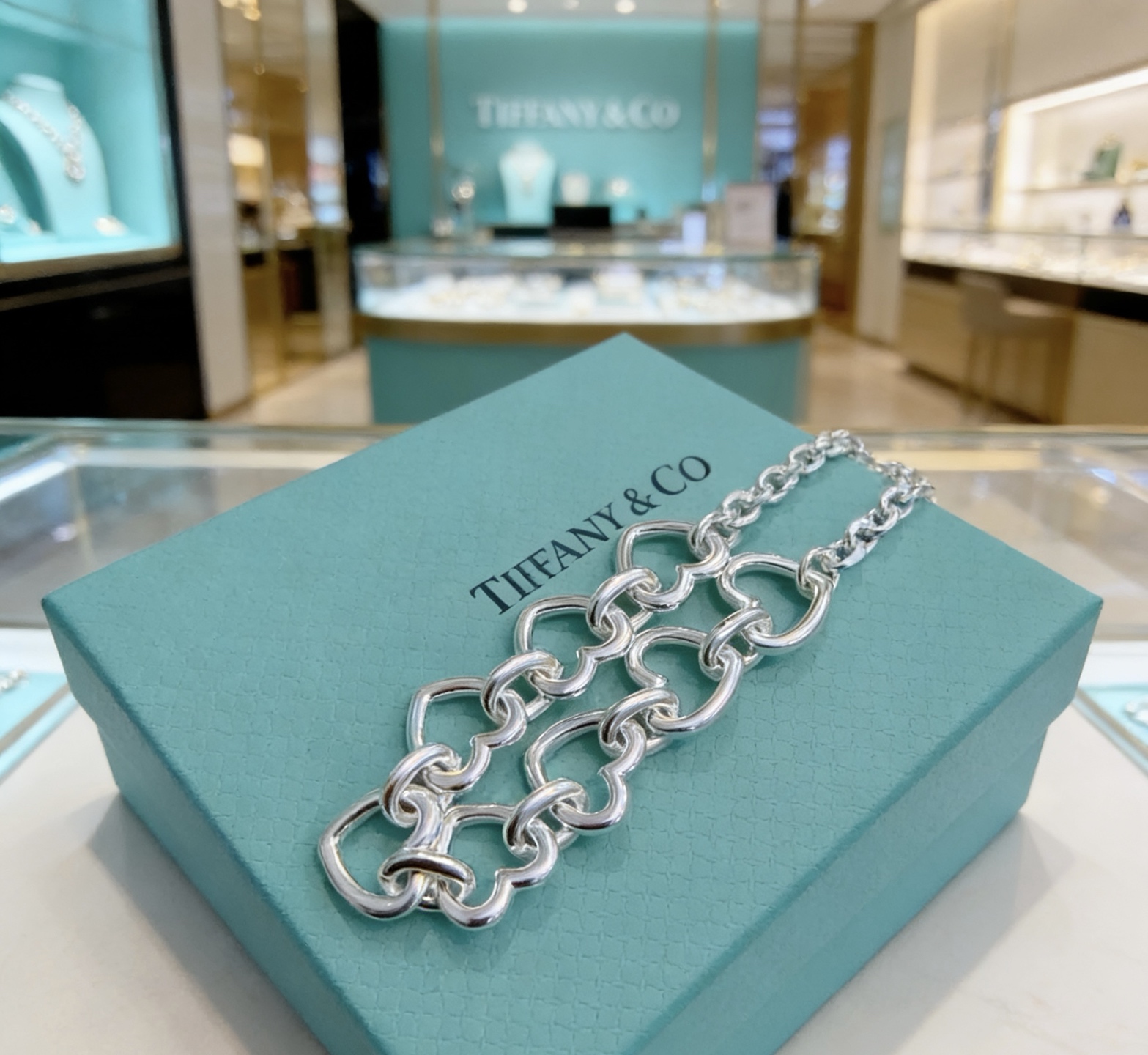 Tiffany Co Heart Link necklace sterling silver 45cm