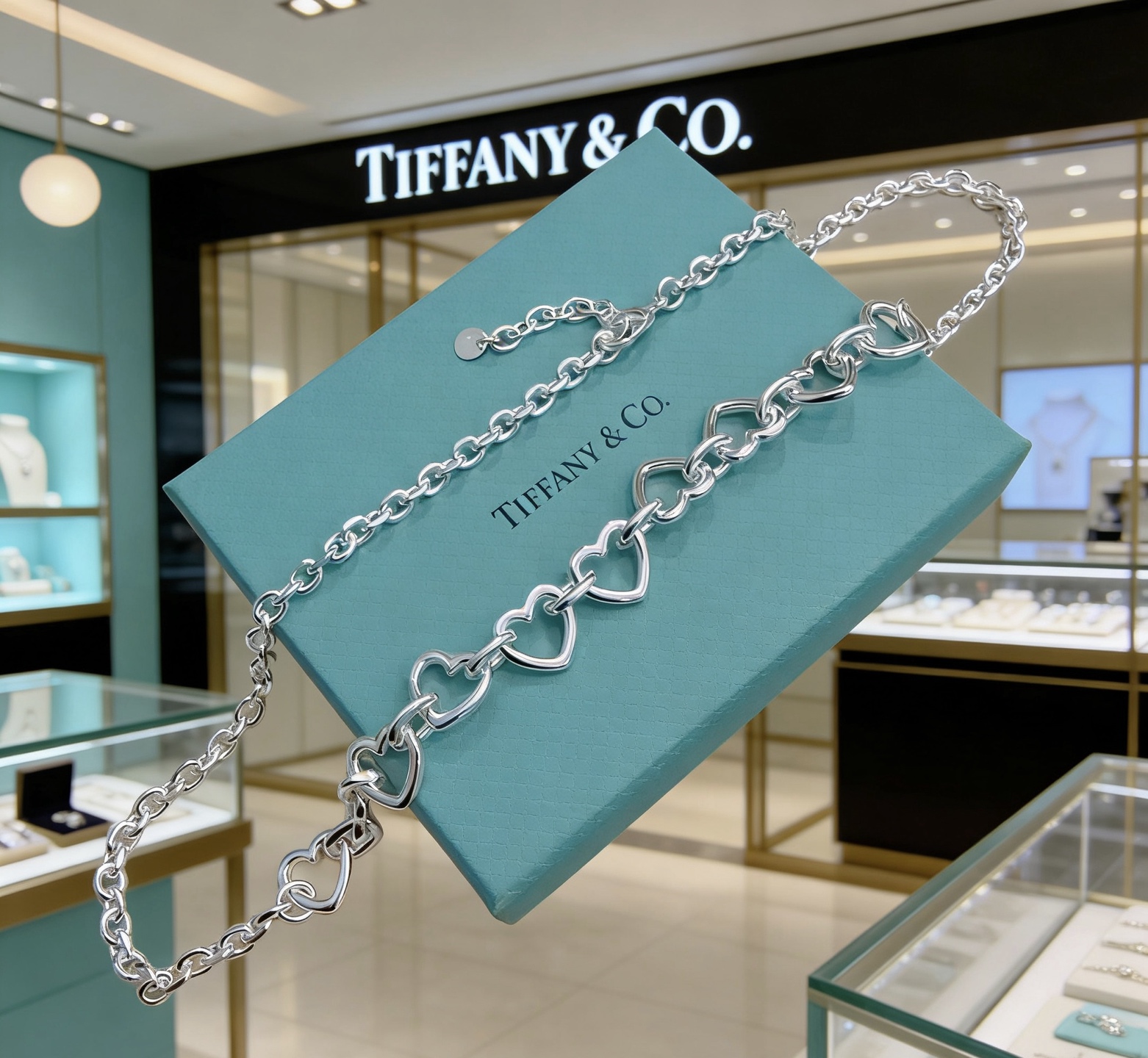 Tiffany Co Heart Link necklace sterling silver 45cm