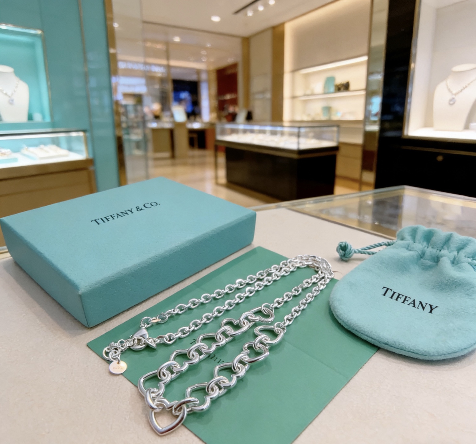 Tiffany Co Heart Link necklace sterling silver 45cm