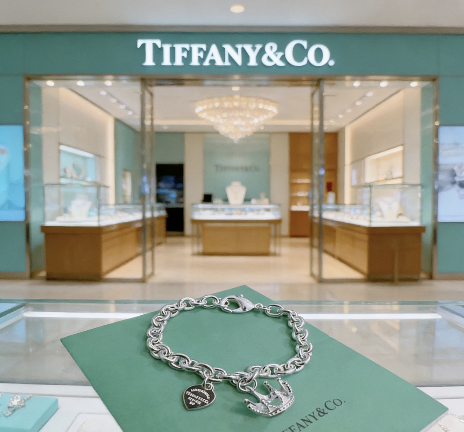 Tiffany Co Return to Tiffany Crown Charm bracelet sterling silver with black enamel heart tag 7 5 inches
