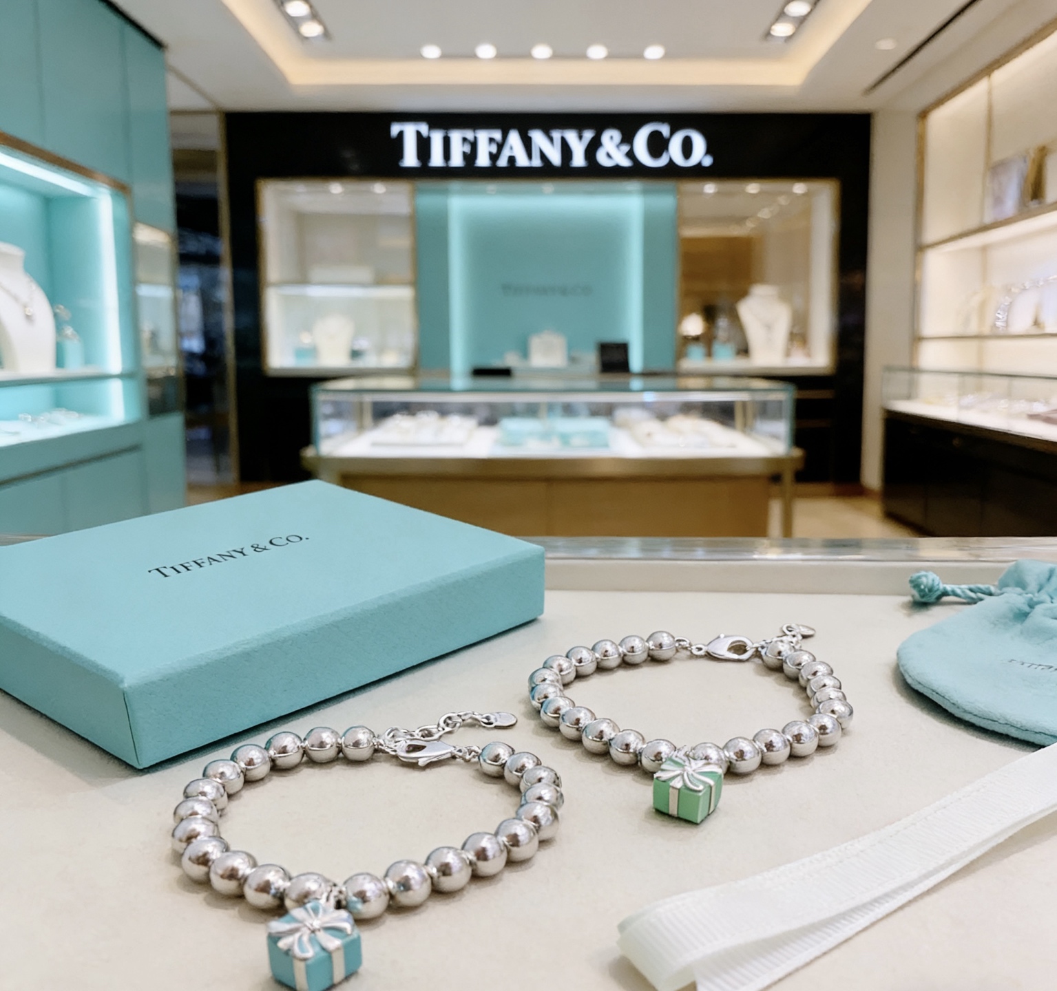 Tiffany Co Tiffany Blue Box Charm Bead Bracelet bracelet sterling silver metal with signature Tiffany Blue enamel charm 8mm bead diameter adjustable 16-19cm chain length