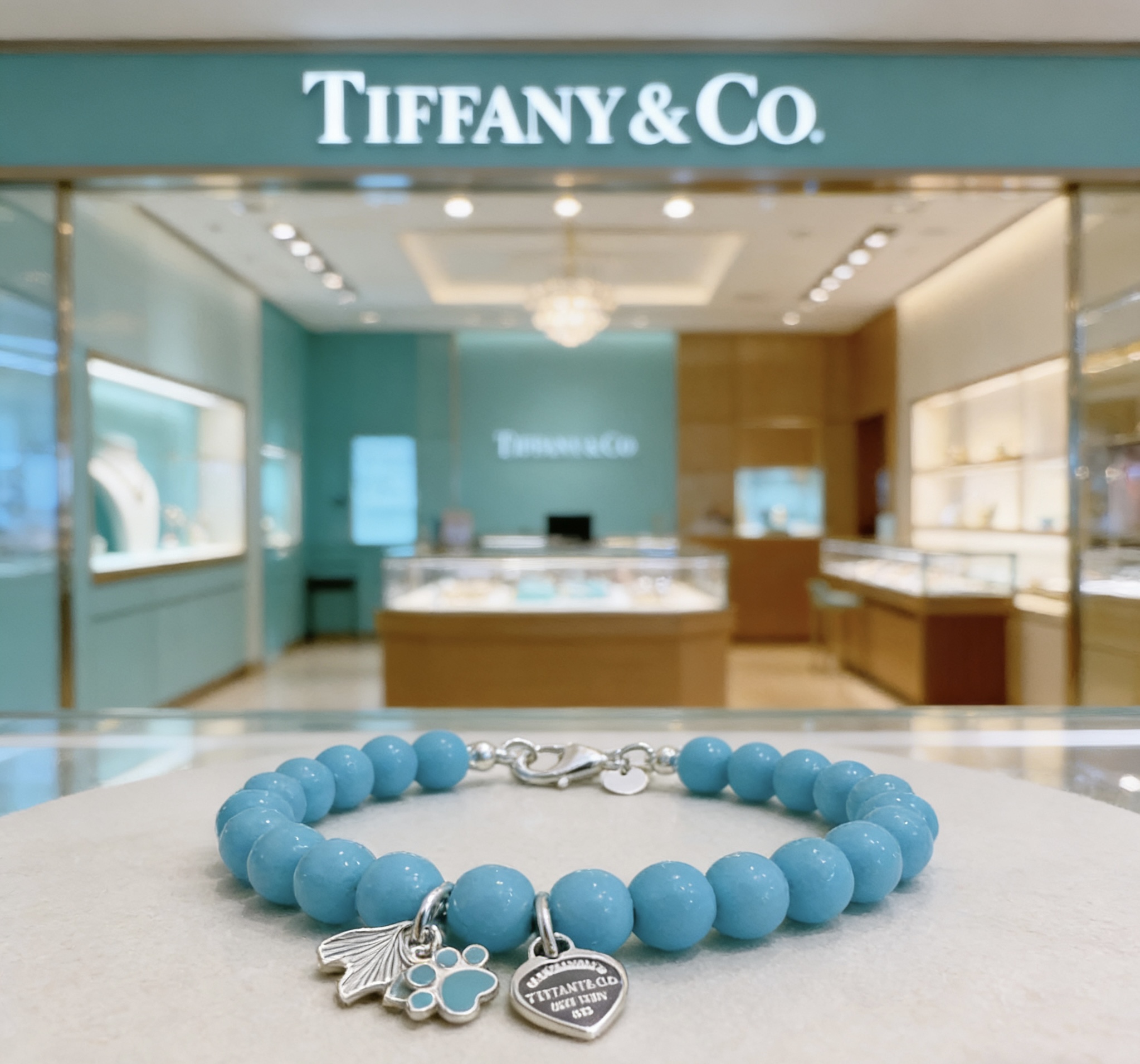 Tiffany Co Return to Tiffany Pet Lover Charm Bead Bracelet bracelet Sterling silver with turquoise blue beads black enamel heart tag turquoise enamel pet charms 7 inches