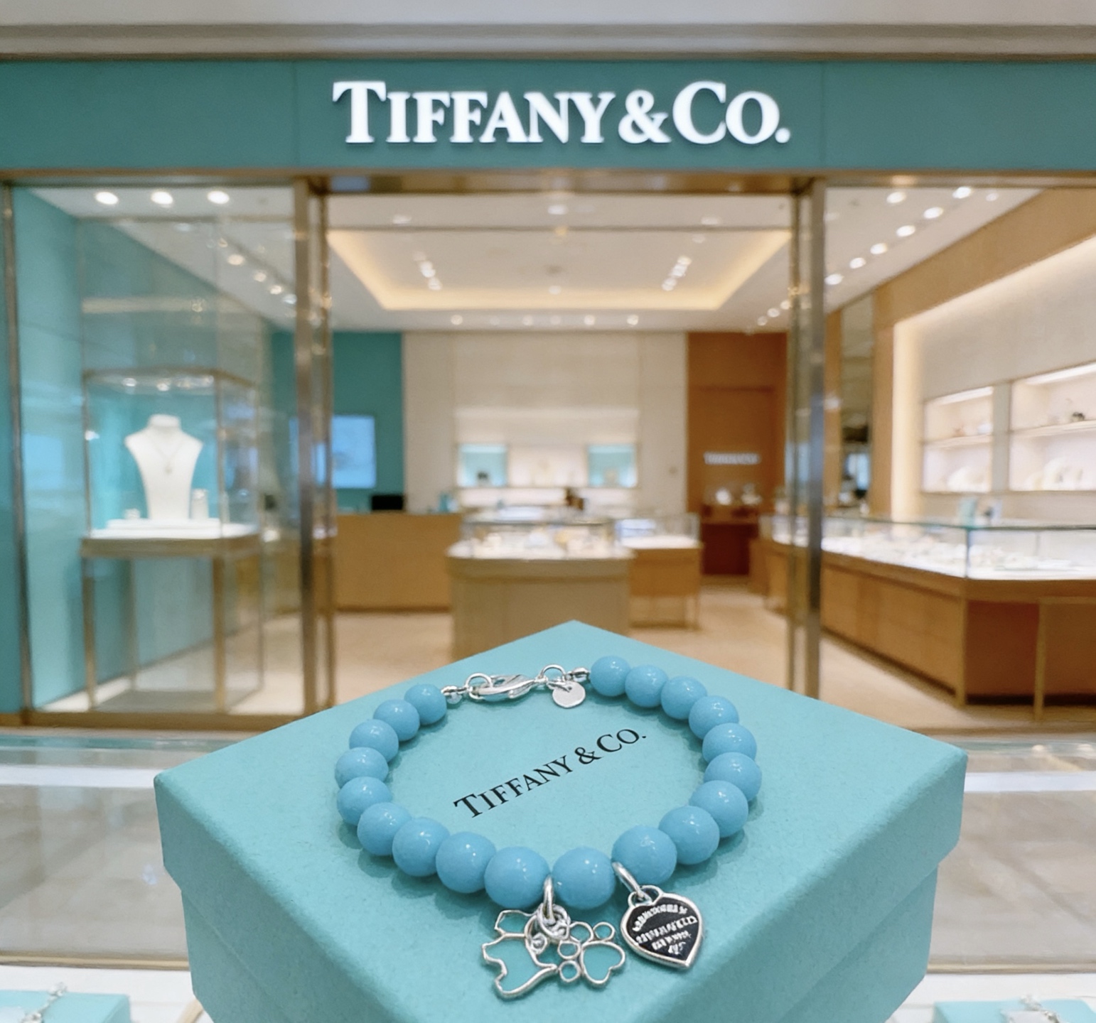 Tiffany Co Return to Tiffany Pet Lover Charm Bead Bracelet bracelet Sterling silver with turquoise blue beads black enamel heart tag turquoise enamel pet charms 7 inches