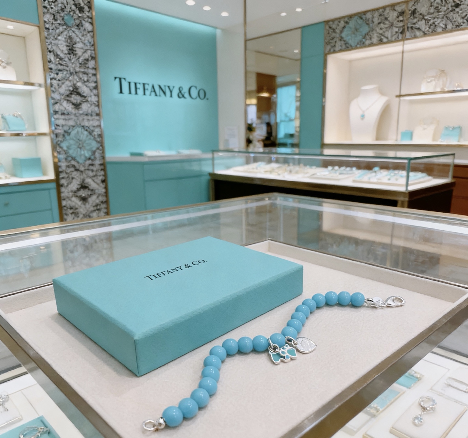 Tiffany Co Return to Tiffany Pet Lover Charm Bead Bracelet bracelet Sterling silver with turquoise blue beads black enamel heart tag turquoise enamel pet charms 7 inches