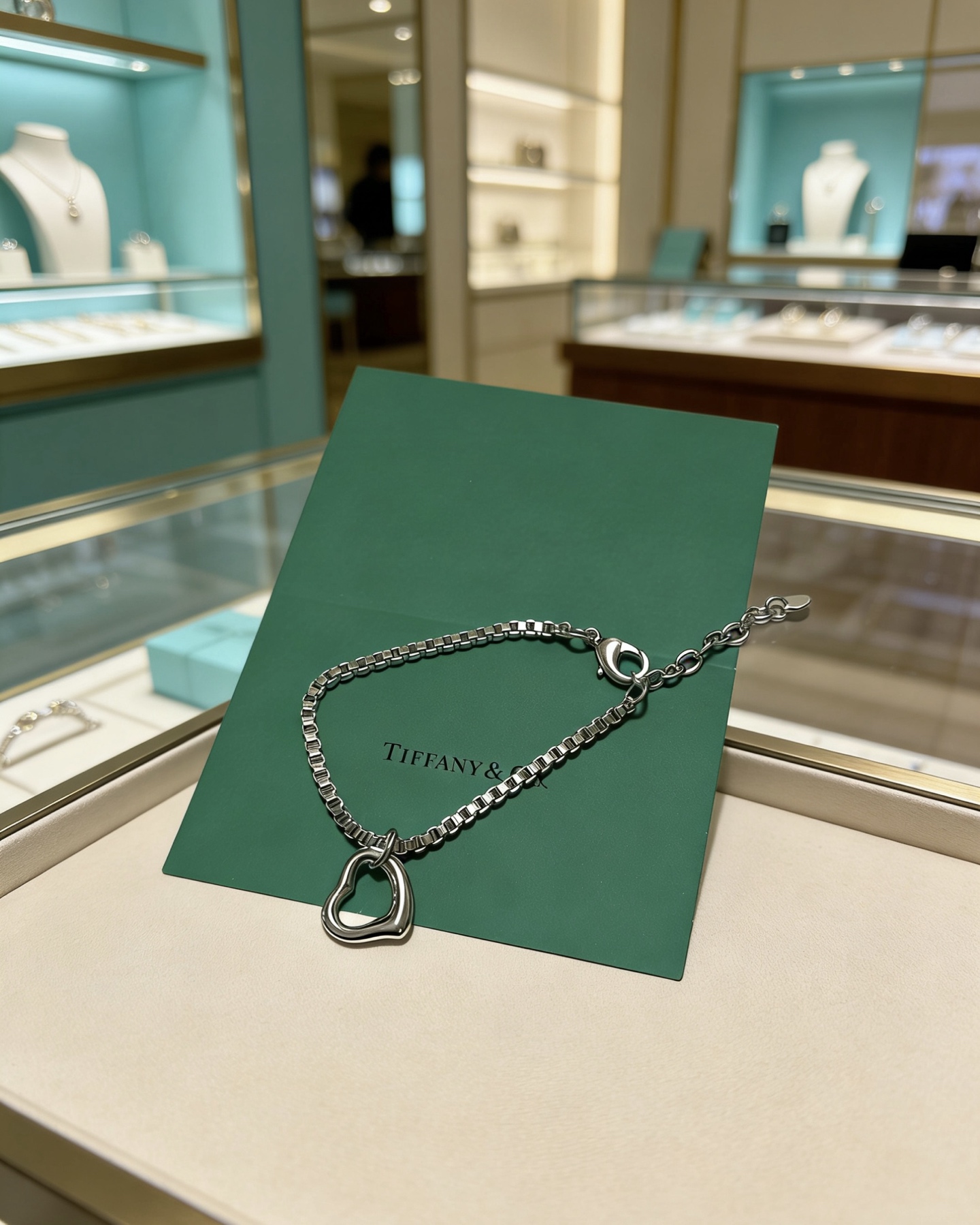 Tiffany Co Elsa Peretti Open Heart bracelet sterling silver 7 inches