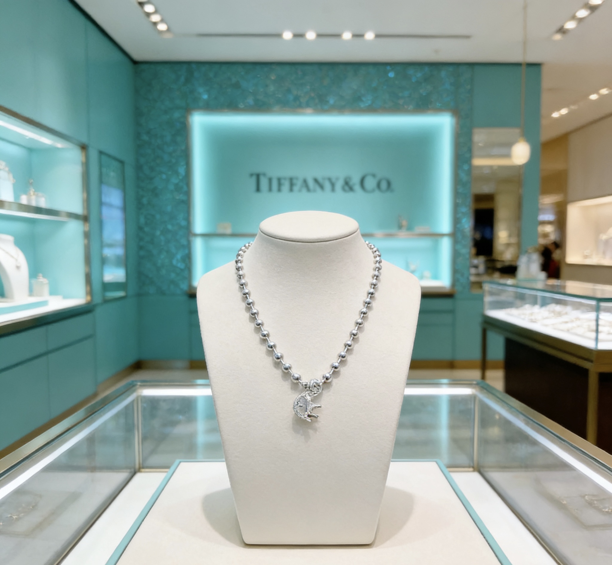 Tiffany Co Return to Tiffany Bead Chain necklace sterling silver with clear accent stone 18 inches