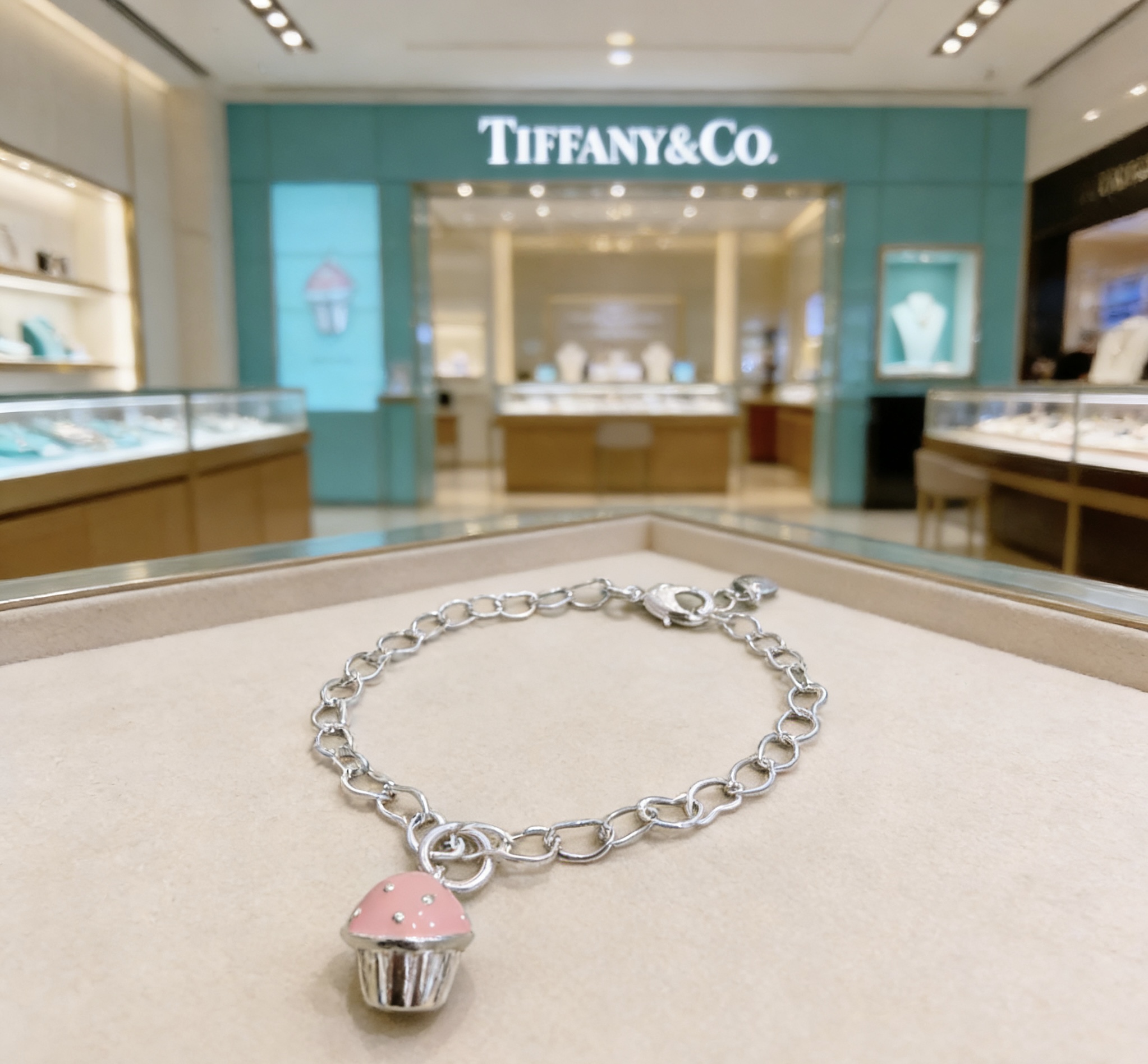Tiffany Co Cupcake Charm Bracelet bracelet sterling silver with pink enamel and silver cupcake charm 7 inches