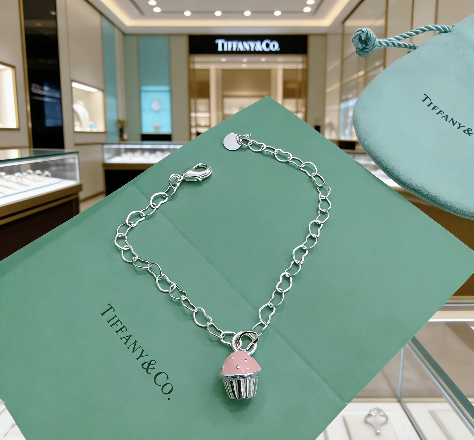 Tiffany Co Cupcake Charm Bracelet bracelet sterling silver with pink enamel and silver cupcake charm 7 inches
