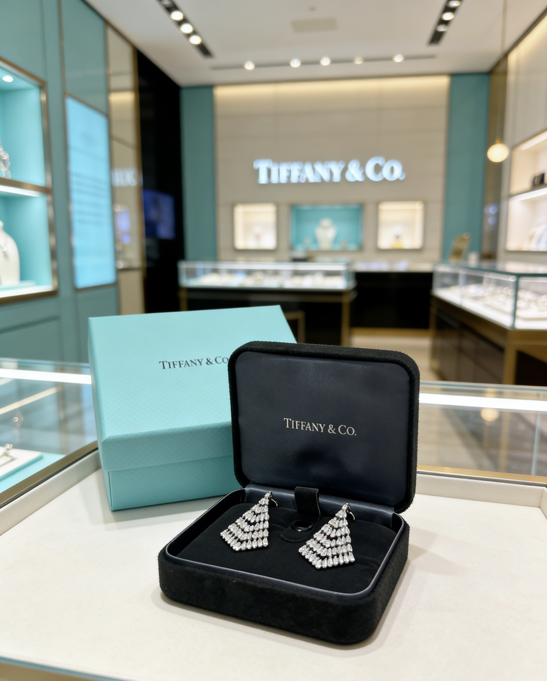 Tiffany Co Marquise Christmas Tree Commemorative Earrings earrings Platinum-toned metal with clear high-carbon diamond stones 3 5cm length