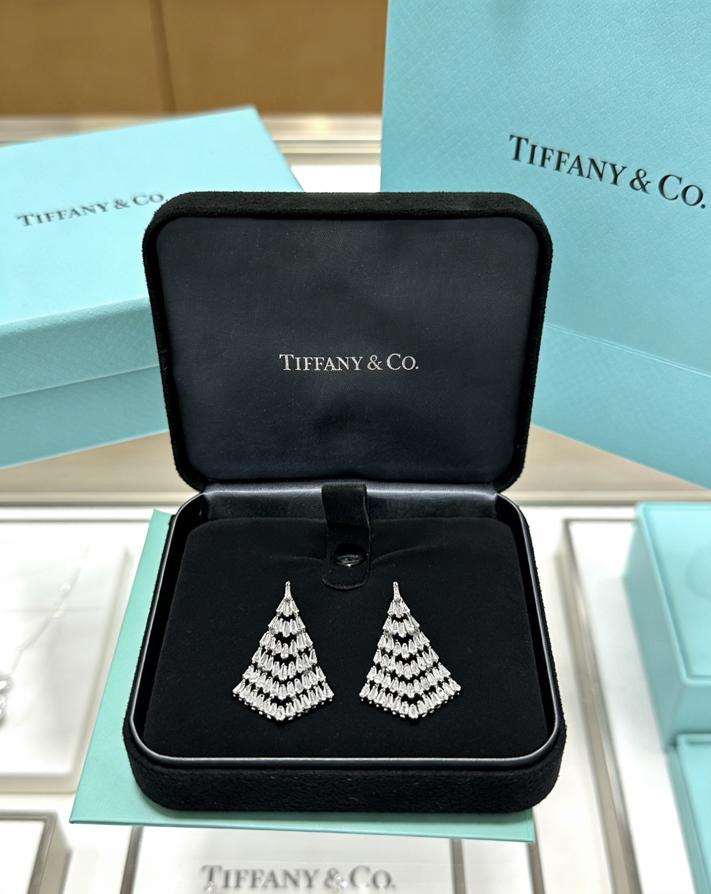 Tiffany Co Marquise Christmas Tree Commemorative Earrings earrings Platinum-toned metal with clear high-carbon diamond stones 3 5cm length