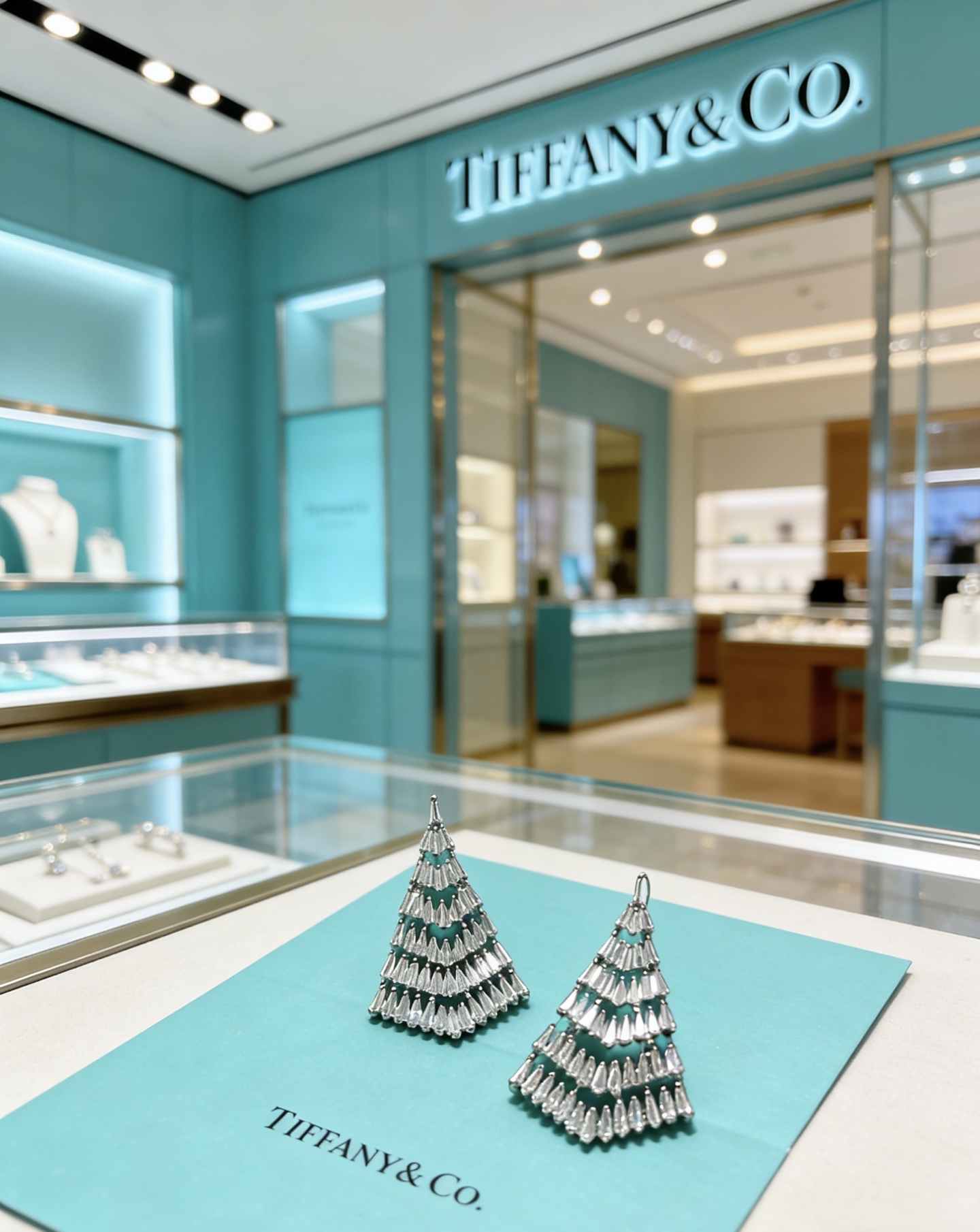 Tiffany Co Marquise Christmas Tree Commemorative Earrings earrings Platinum-toned metal with clear high-carbon diamond stones 3 5cm length
