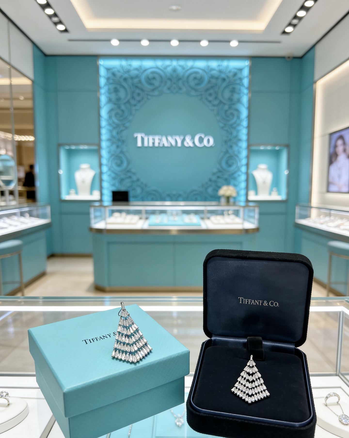 Tiffany Co Marquise Christmas Tree Commemorative Earrings earrings Platinum-toned metal with clear high-carbon diamond stones 3 5cm length