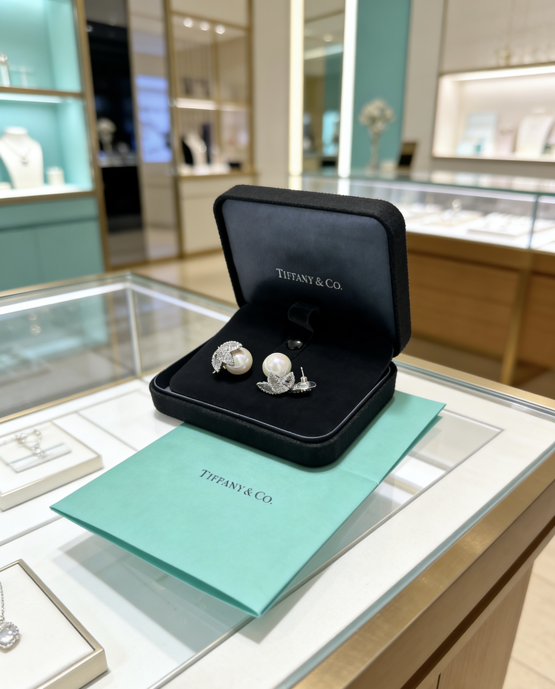 Tiffany Co Marquise Pearl Diamond Drop Earrings earrings platinum-toned metal white diamond white pearl 12mm pearl 2 2cm drop length